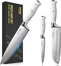 Professional Chef Knife Set German Carbon Stainless Steel Kitchen Knives, 3PCS Ultra Sharp Japanese White Knives Set for Kitchen with Ergonomic Handle for Home or Restaurant