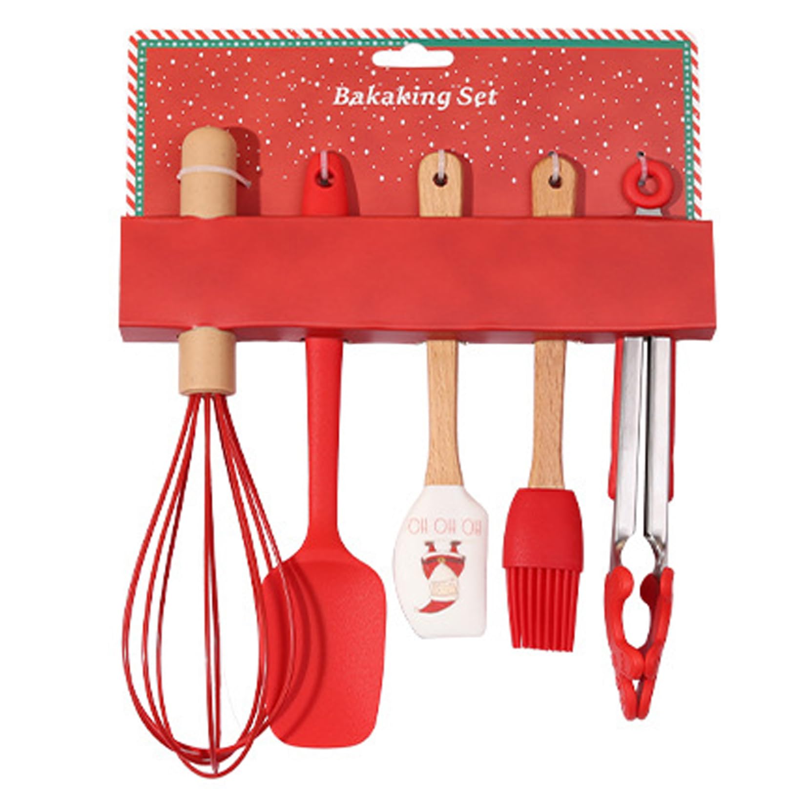Lot de 5 fournitures de pâtisserie Noël, spatule Noël sur le thème qualité alimentaire avec fouet, pince, brosse, ensemble d'outils cuisson mignons pour cuisiner, sauter, mélanger, servir