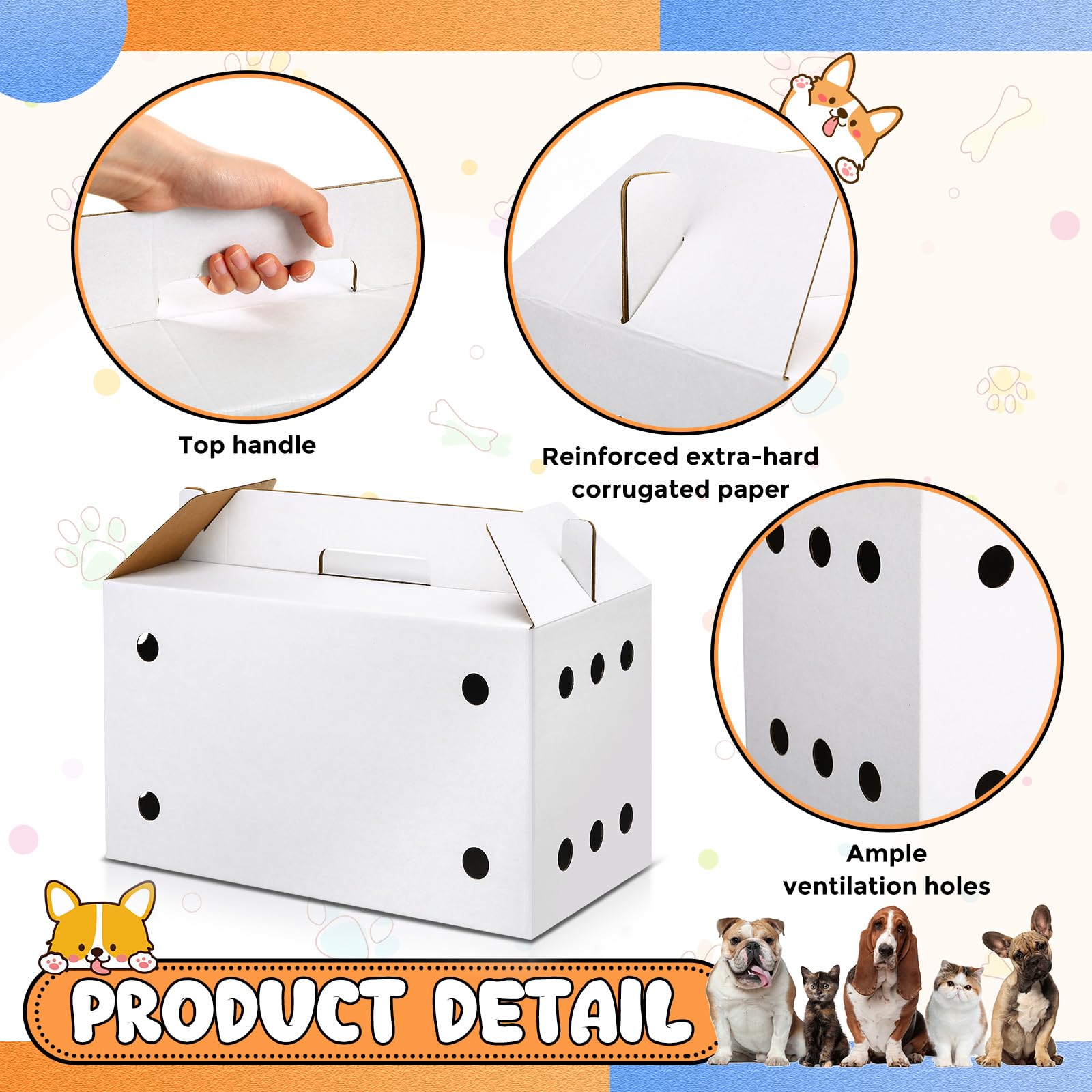 Gilprop Transportbox für Haustiere, 44 x 21 x 31 cm, für kleine Tiere, Weiß, für Welpen, Katzen, Haustiere, Transportbox aus Karton für Huhn, Hamster, Rennmäuse, Vögel, Reisebox, 6 Stück