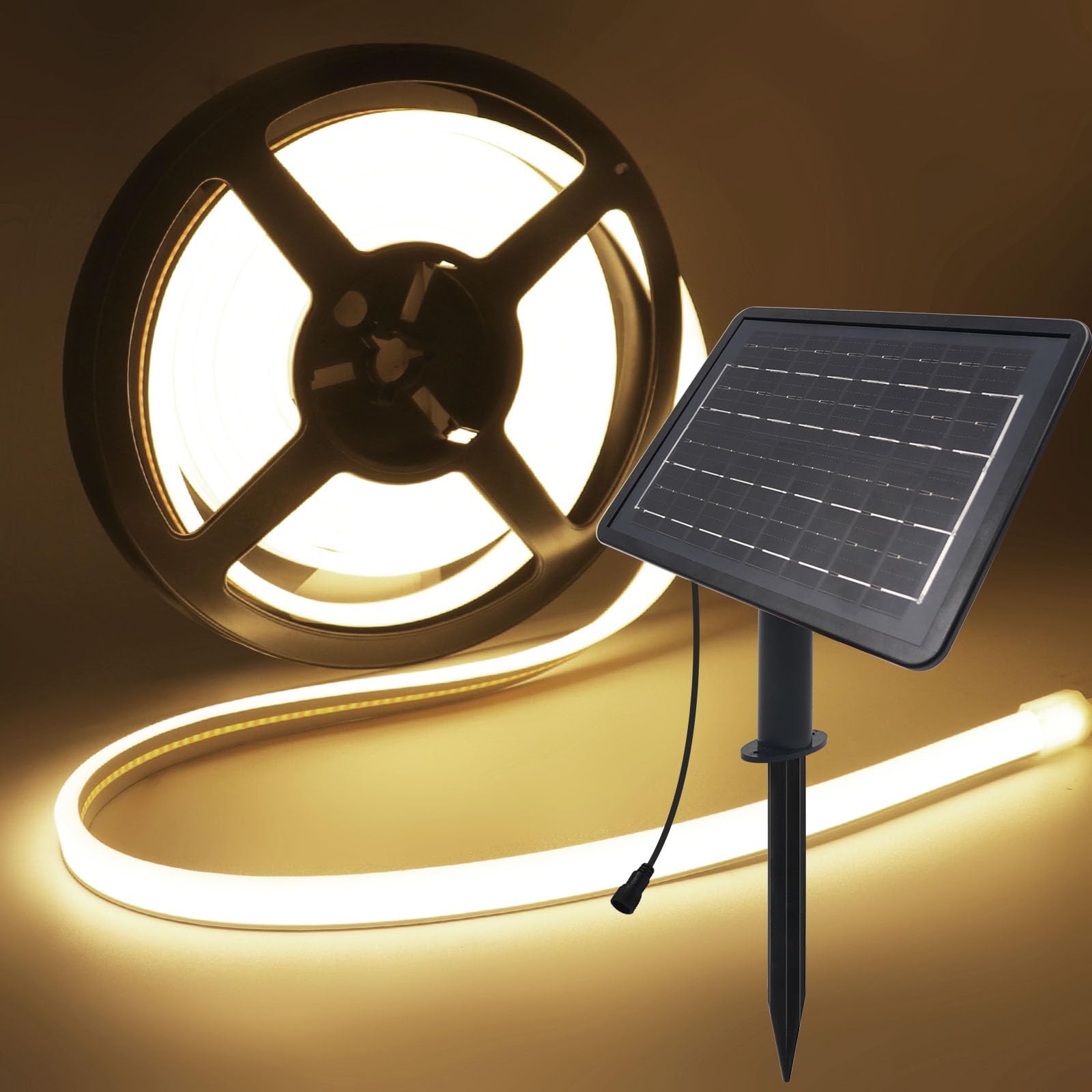 24V Tira LED de neón COB[9M,Blanco natural 4000-4500K],flexible e impermeable IP67,8 modos,alimentación por USB/energía solar,320LEDs/m,1200mAh Tiras LED,iluminación decorativa para el hogar
