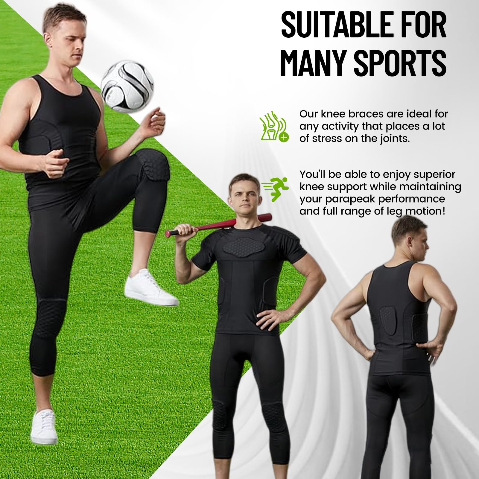 Spodnie do koszykówki z nakolannikami 3/4, legginsy kompresyjne, chłodne i suche, odprowadzające wilgoć, sportowe rajstopy capri, spodnie treningowe na siłownię