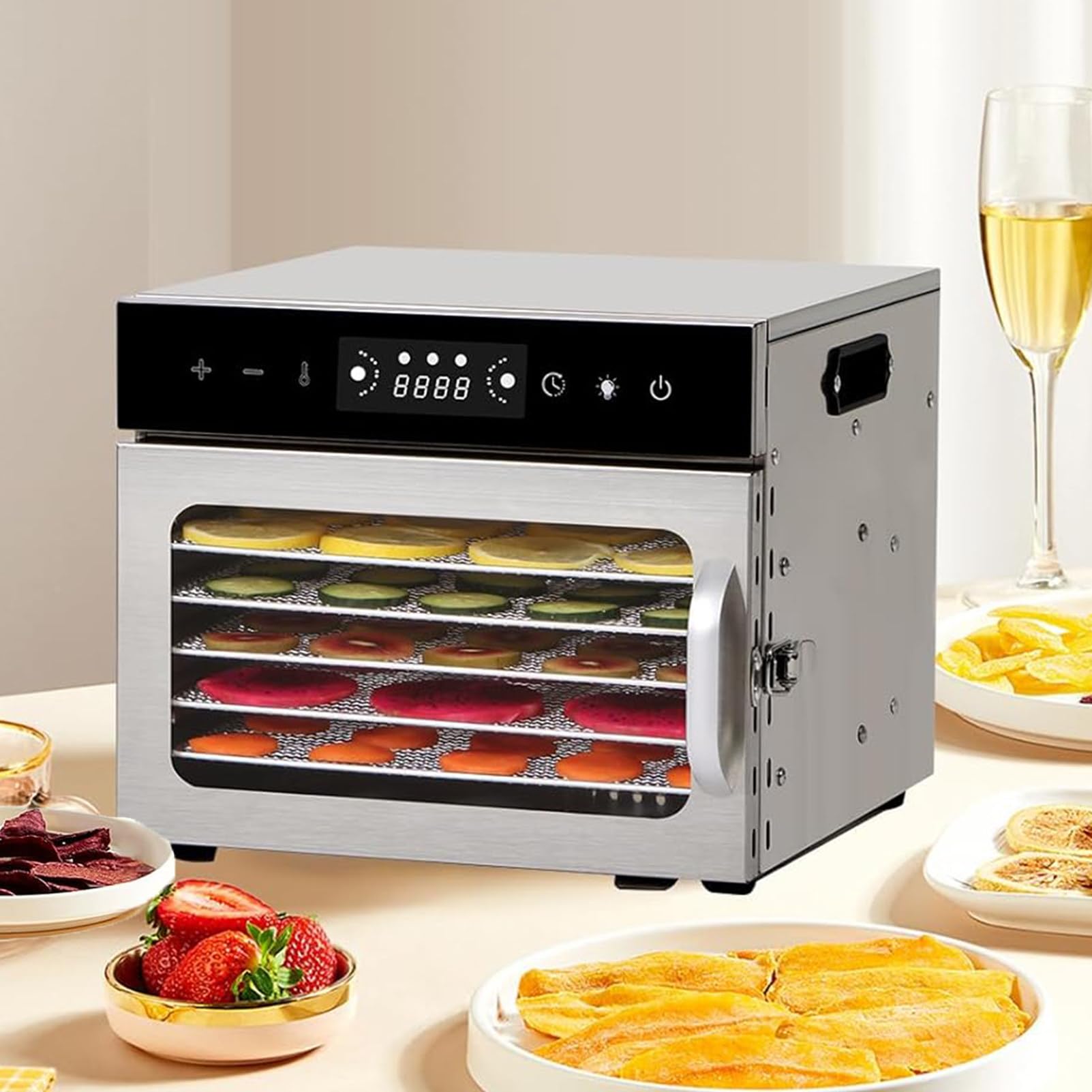 Essiccatore Per Alimenti, Essiccatore Per Carne Secca In Acciaio Inox A 6/8/12/18 Vassoi Per Uso Domestico, Armadio Di Essiccazione Per Carne, Frutta Ed Erbe Aromatiche,6-Tray