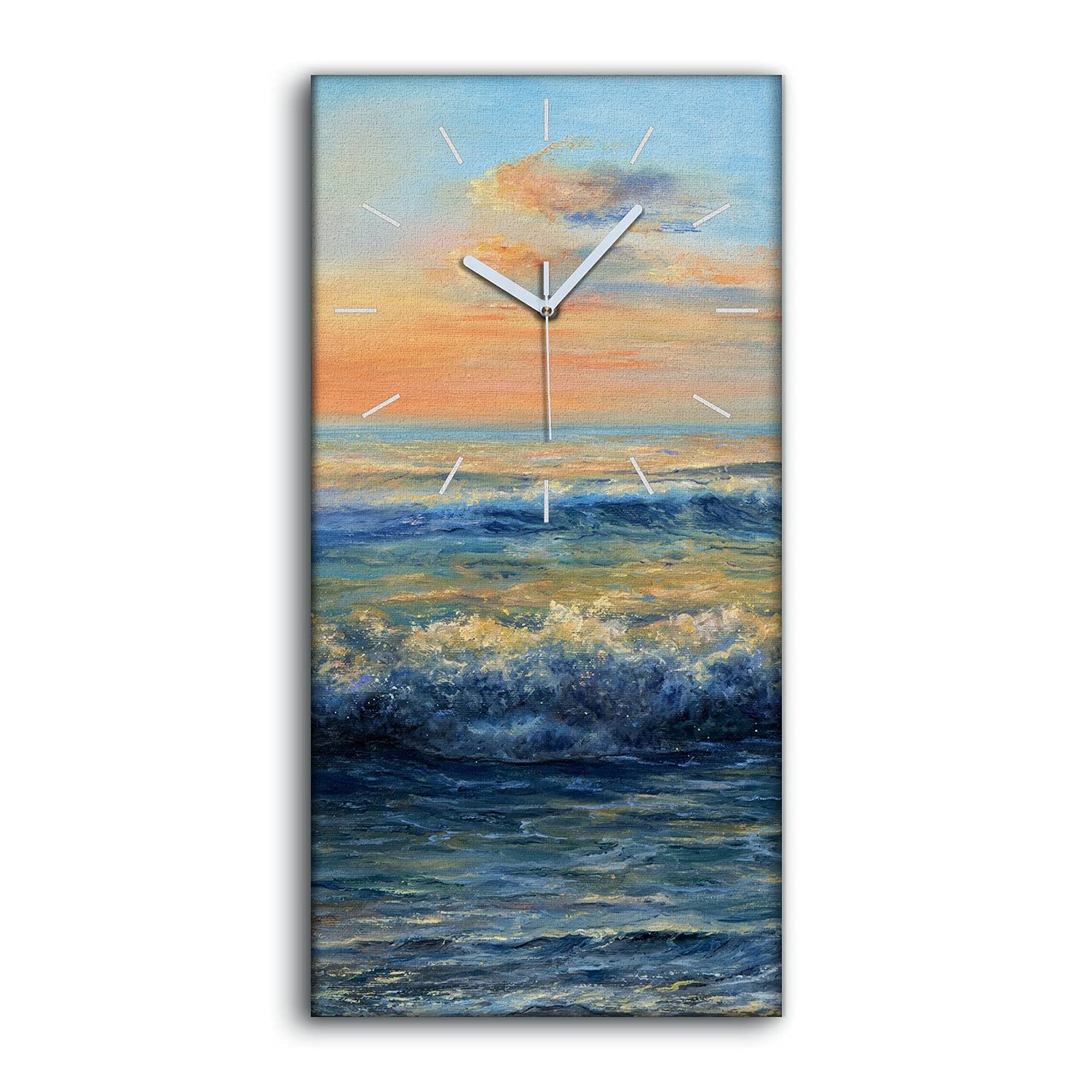 Horloge sur Toile 30x60cm Beach Shore Sea Waves Cadran Silencieux