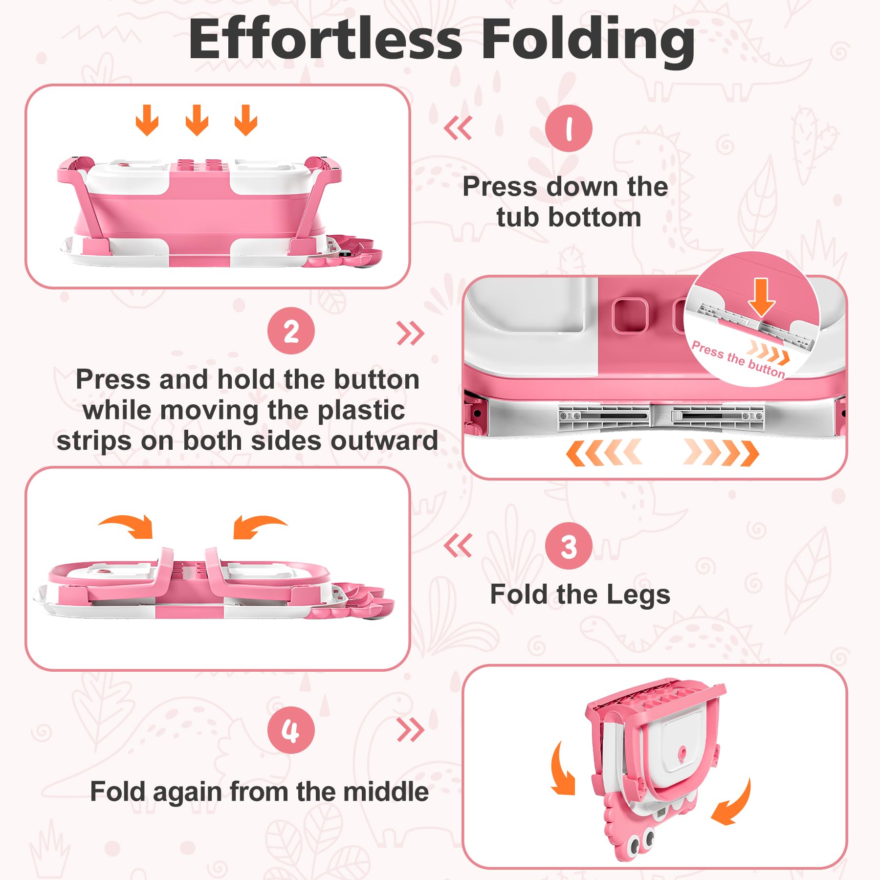 Bañera plegable para recién nacidos con termómetro y cojín flotante suave, portátil y plegable, bañera de viaje para bebés y niñas pequeñas de 0 a 36 meses (rosa)