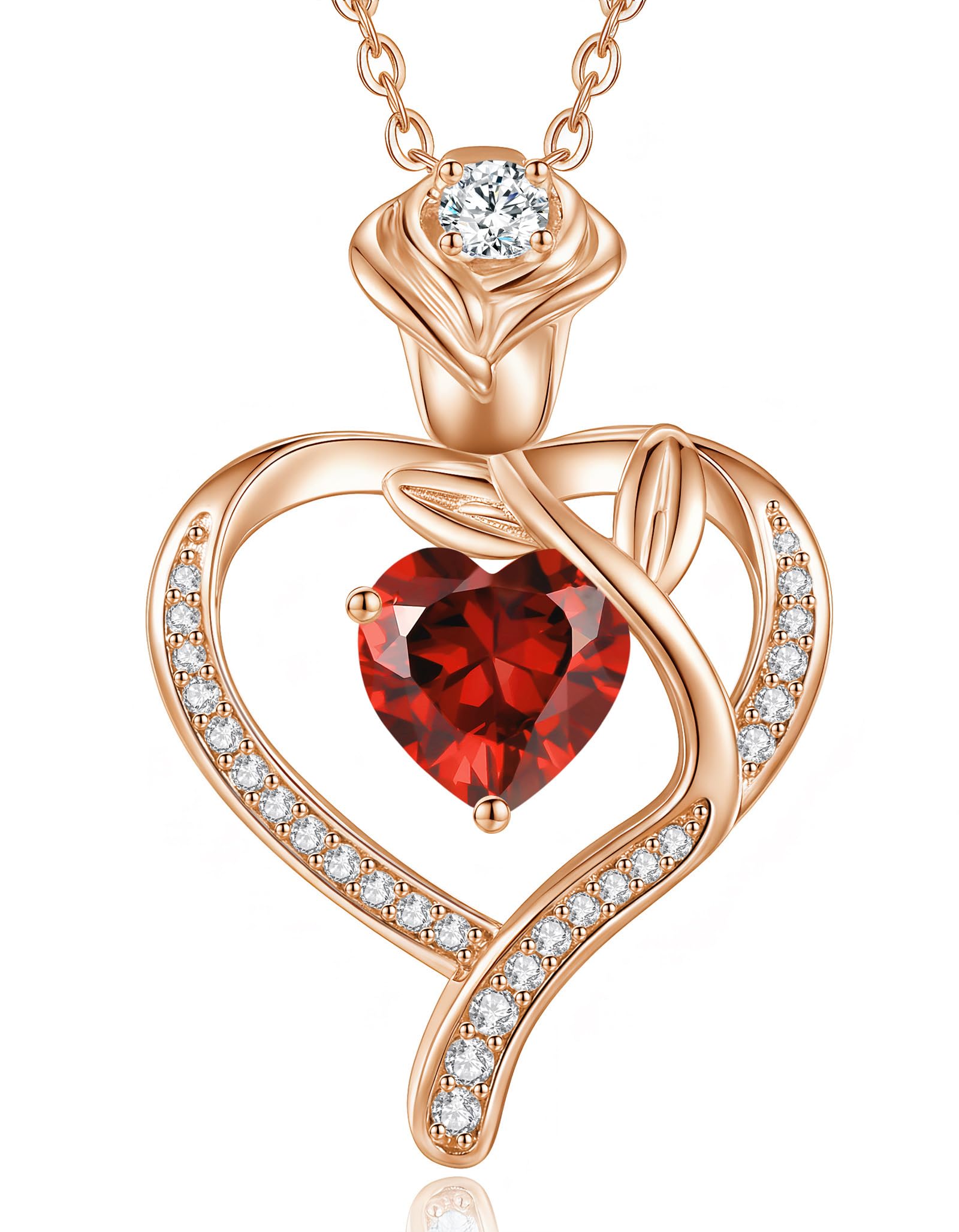 CDE Halskette Damen Rosegold Herz Kette Sterling Silber 925 Geburtsstein Geschenke für Frauen mit Schmuck Geburtstag Weihnachten Valentinstag Muttertag Mama