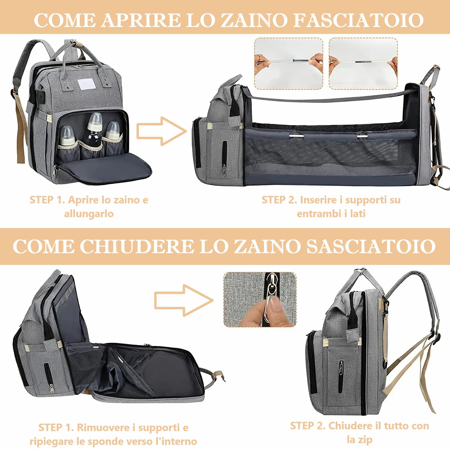 Frabe Family Changing Backpack, Mom Backpack, Changing Bag, Large Changing Bag, Oxford Backpack, Multi-Function - Image 4