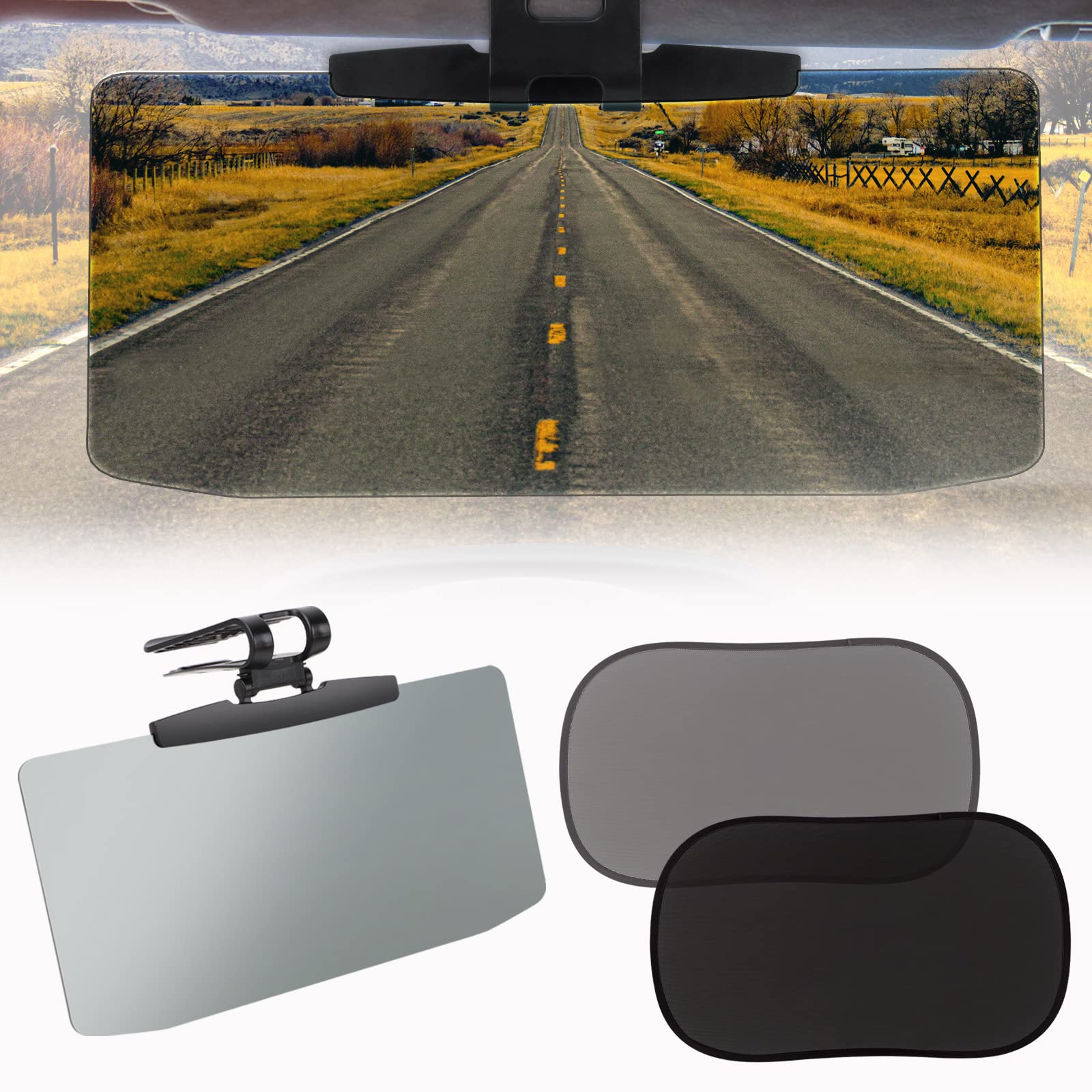 Car Sun Visor Extender with 2Pack Cling Sunshades -Adjustable Anti Glare Shield Blocks Harsh Sunlight, Side Window Sun Shade Protect You and Kids from Sun Heat, Easy to Install and Adjust, Universal