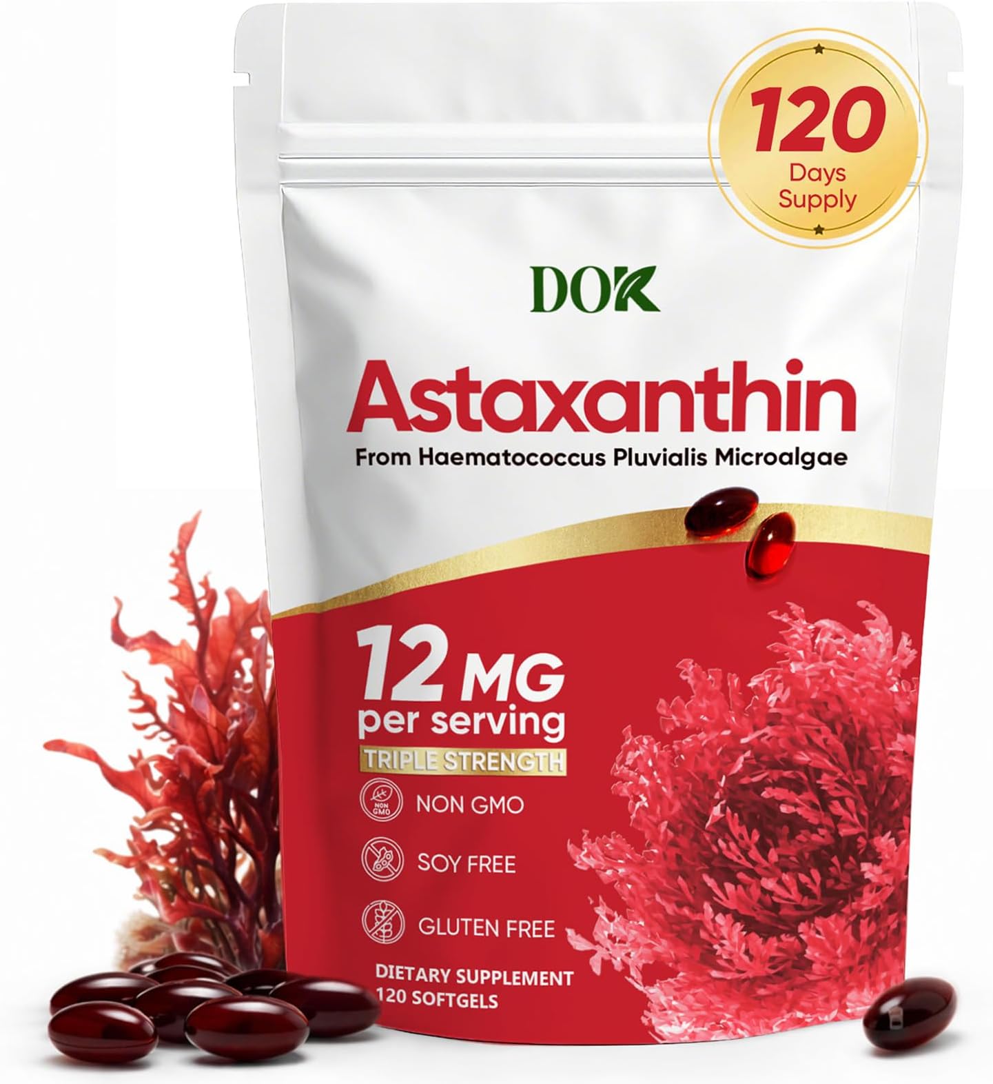 - Astaxanthin 12mg, Premium astaxanthin Supplements, Fresh Microalgae Source, Natural Antioxidant Supplement for Eye, Joint, Skin Health, Natural Tanning, Non-GMO & No Gluten, 120 Softgels