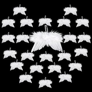 24 Pcs Angel Feather Wings Ornament- White Angel Mini Wings Christmas Tree Decor Hanging Vintage Chic Pendant for Xmas Holiday Party Decorations DIY Craft & Wedding Prop (4.72 Ã— 4.6 Inch)