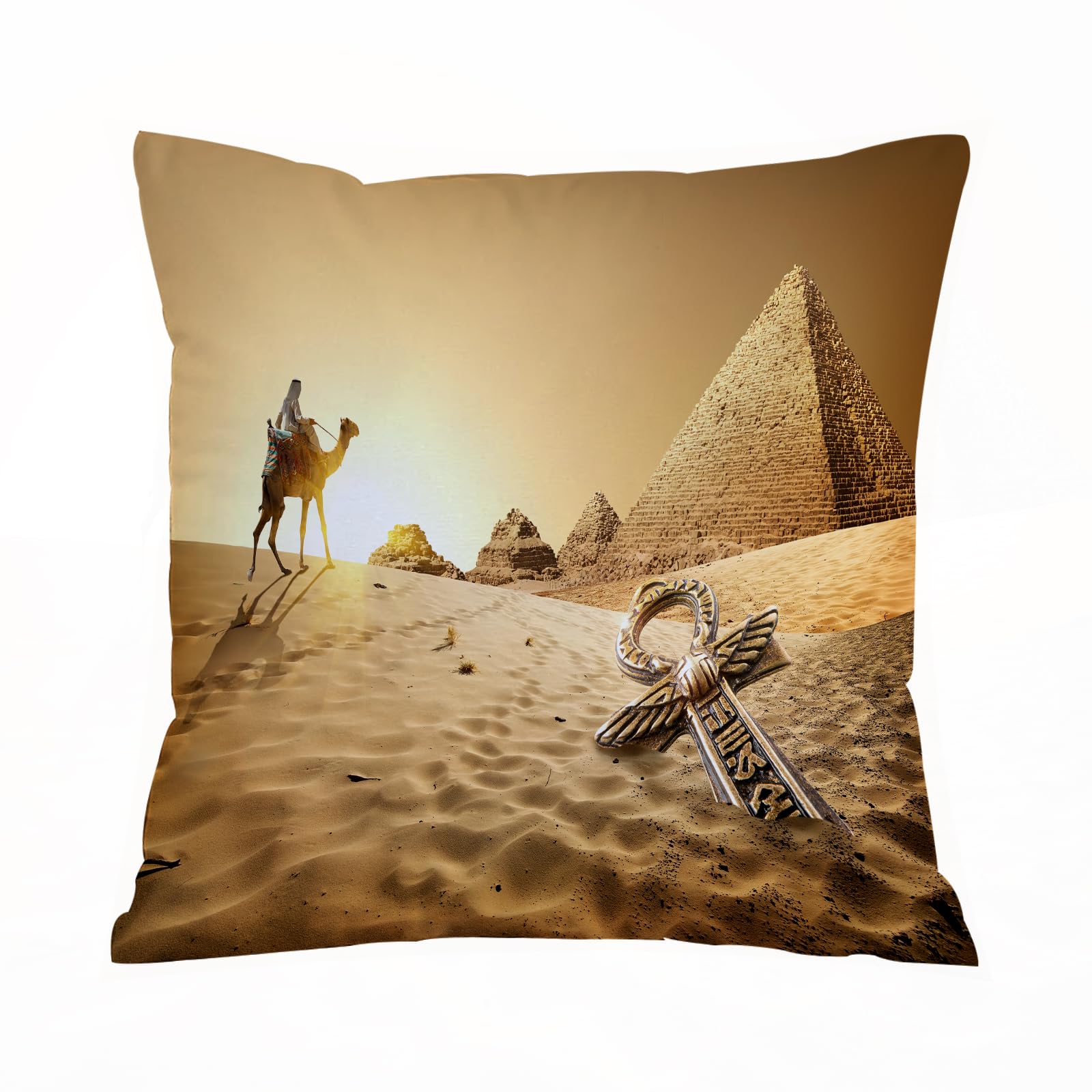 AELKSP Cushion Cover Decorations Pillow Cover Home for Livingroom Couch Sofa Decor Throw Pillow Case Gifts,Egyptian Travelers Desert Pyramid,18x18 in