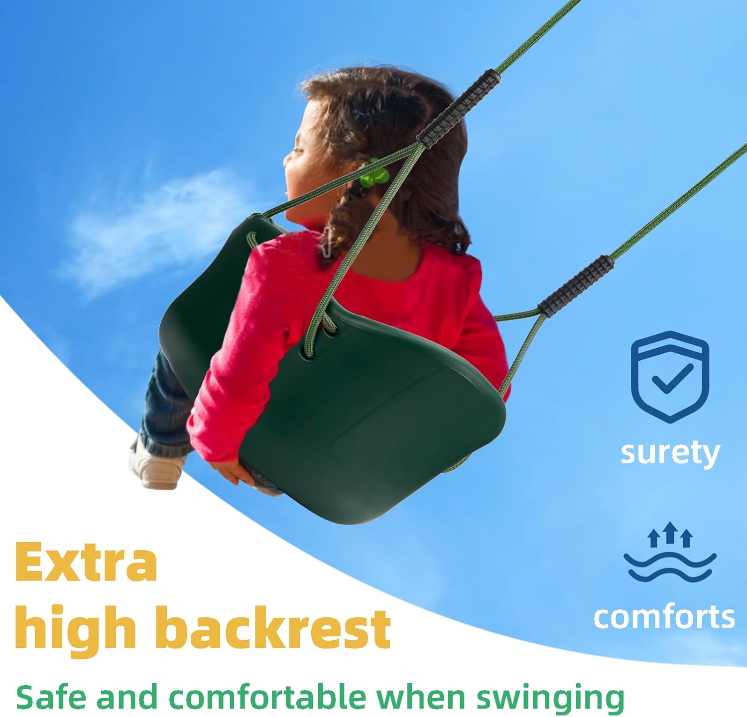 Dakzou Jungle Gym High Back Full Bucket Toddler Swing Seat Upgraded Heavy Duty with Finger Grip Chain Fully Assembled Swing Set Accessory【 Green