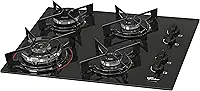 FISCHER COOKTOP À GÁS 4 BOCAS TRIPLA CHAMA FIT LINE MESA VIDRO PRETO BIVOLT - 26299-57078