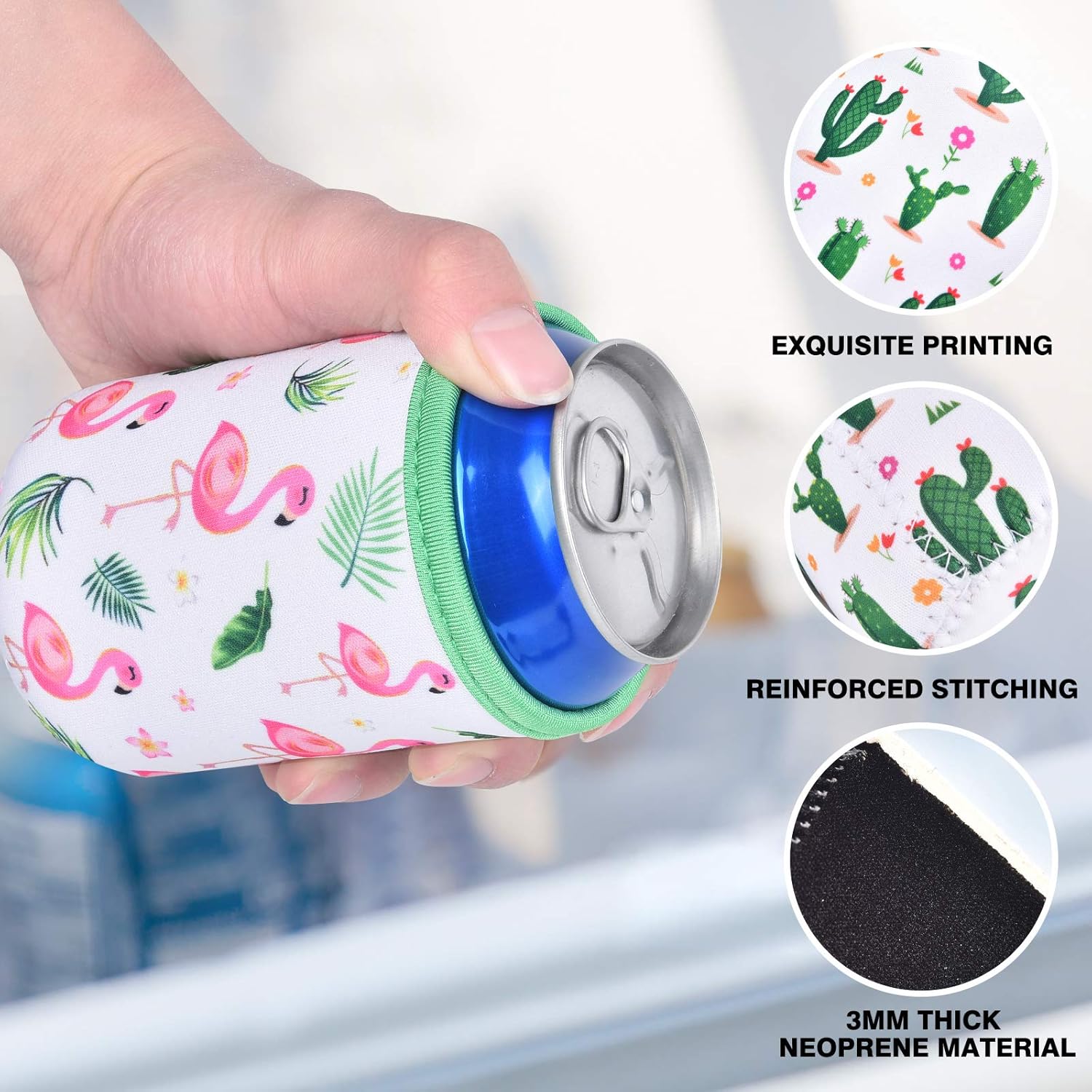 Set of 8 Neoprene Can Sleeves - Collapsible Thermocoolers Can Cooler Sleeves Tropical Summer Soda Beer Caddies for Weddings Bridal Shower Birthday Beach Bachelorette Parties: Home & Kitchen