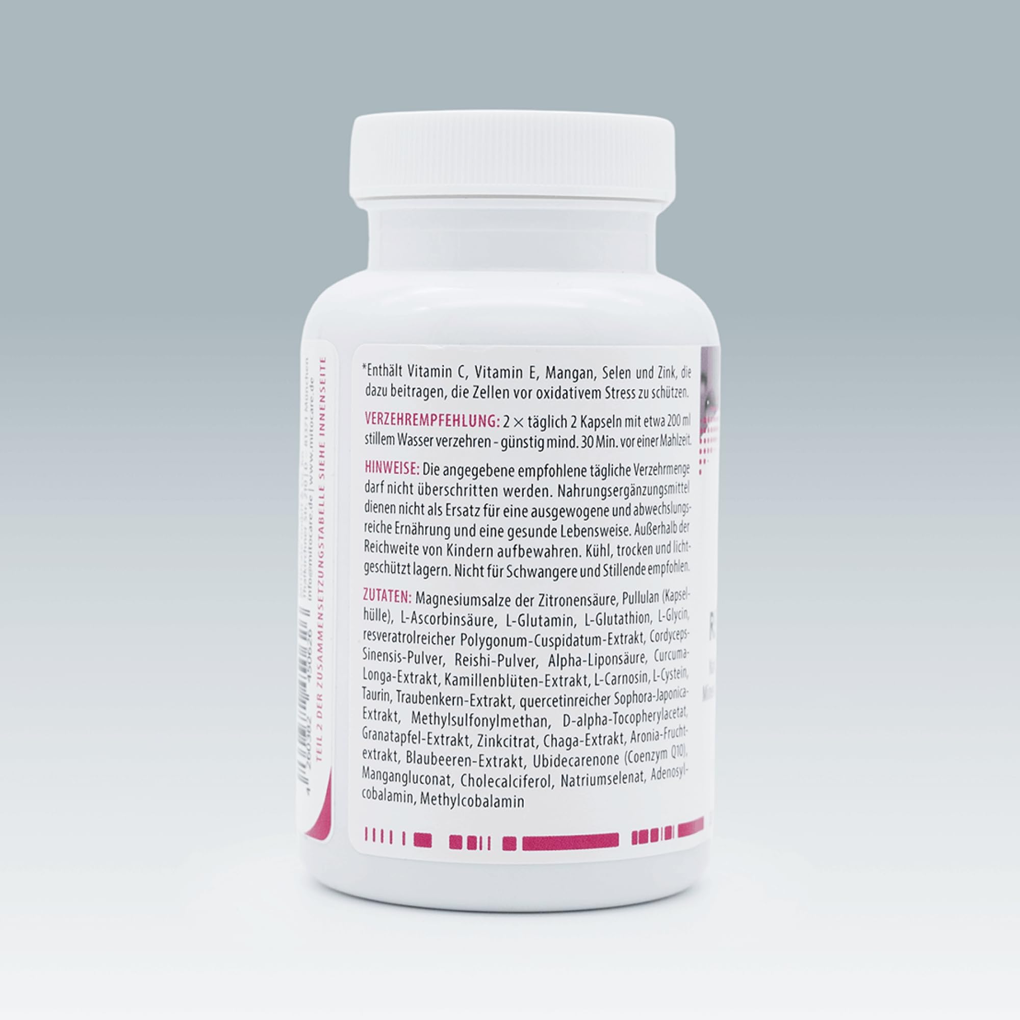 MITOcare Redox Regulat - Über 25 Nährstoffe - Formel gegen oxidativen Stress - Msm, Zink, Resveratrol - vegan & ohne Zusatzstoffe - Monatspackung mit 120 Kapseln - Produziert in Deutschland