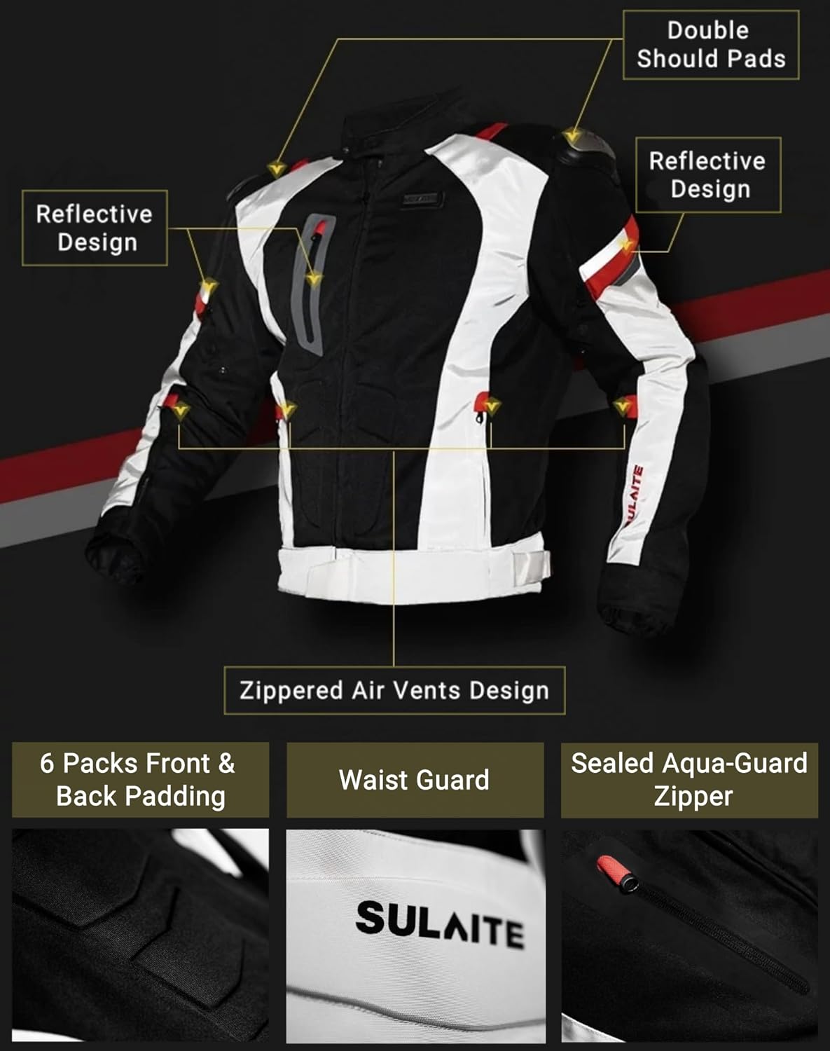 Men's Motorcycle Jacket with CE Armor & Aluminum Shoulder Waterproof All Season Motorbike Riding Protective Gear