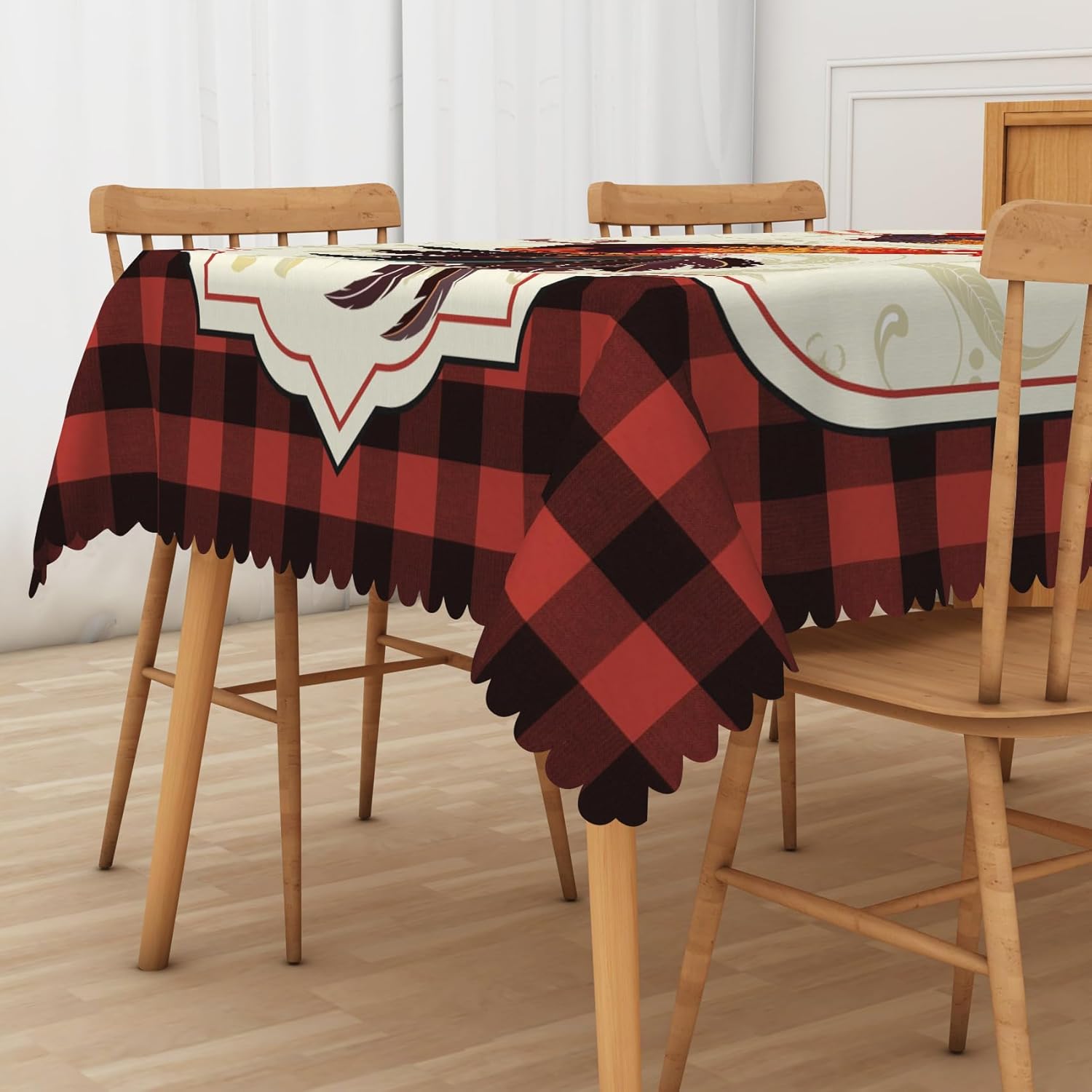 Red Rooster Tablecloth 70x120 Inch Rustic Farm Roosters Red Plaid Fabric Table Cloth Polyester Anti-Wrinkle Reusable Rectangle Table Cover for Cottage Farmhouse Theme Party Dining Room Decor