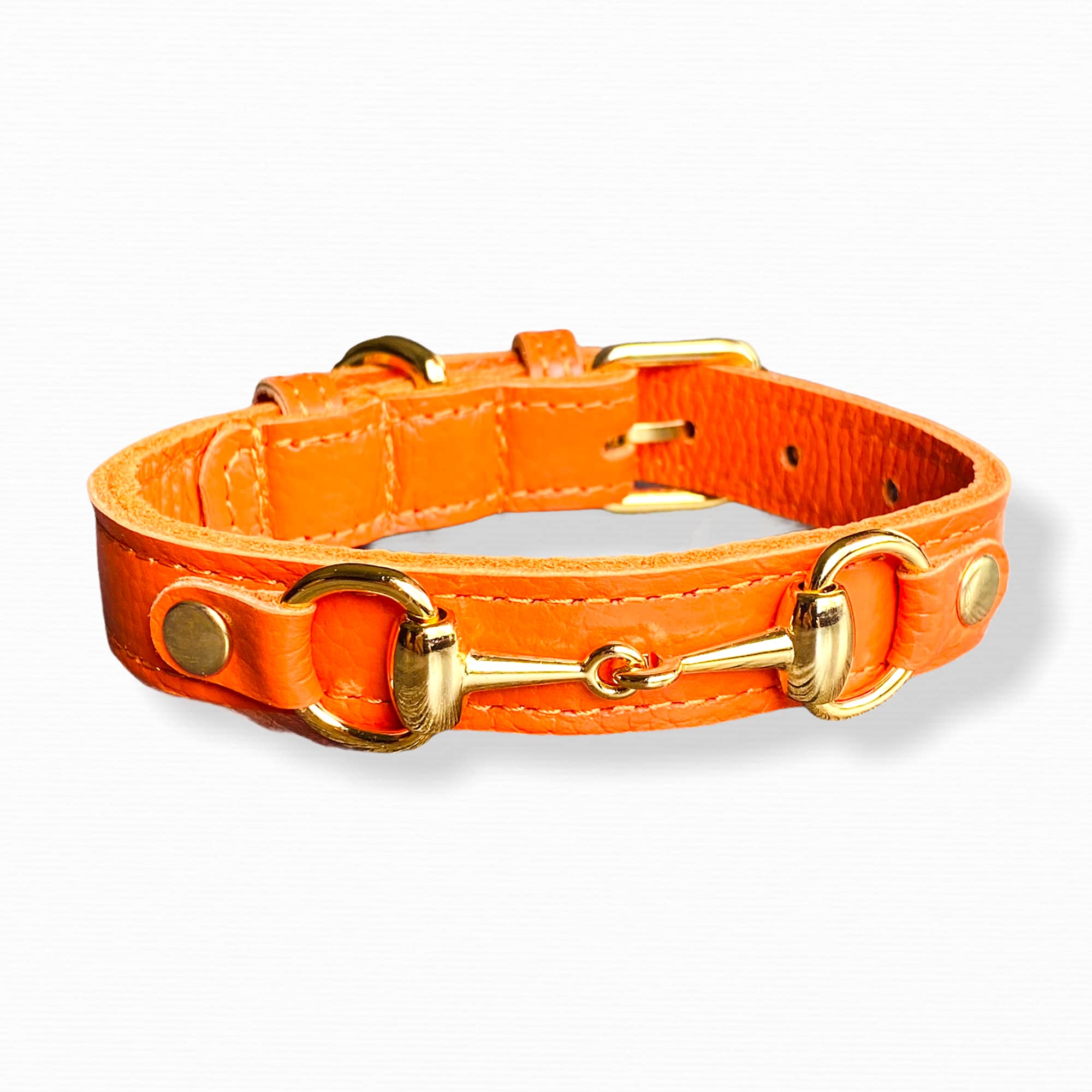 Princess Grace Handmade Leather Dog Collar (Orange) (XS)