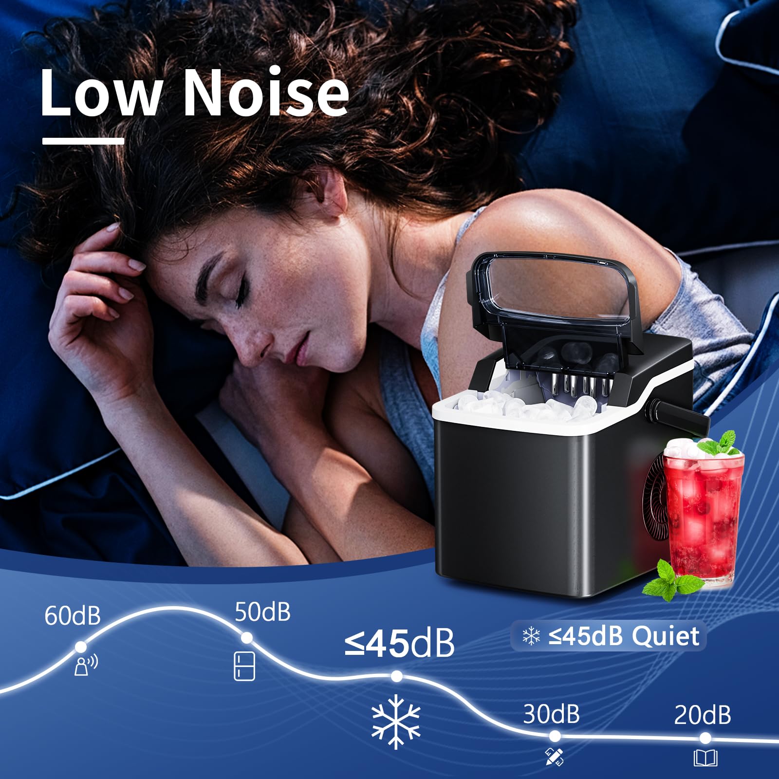 Ice Maker Countertop, Portable Ice Maker Machine, 26.5lbs/24h, 9pcs/6mins, 2 Sizes Of Bullet Ice, Self-Cleaning, Basket And Scoop, Ideal For Home/Office/Outdoor Use, Black on Fridge.com - View 6