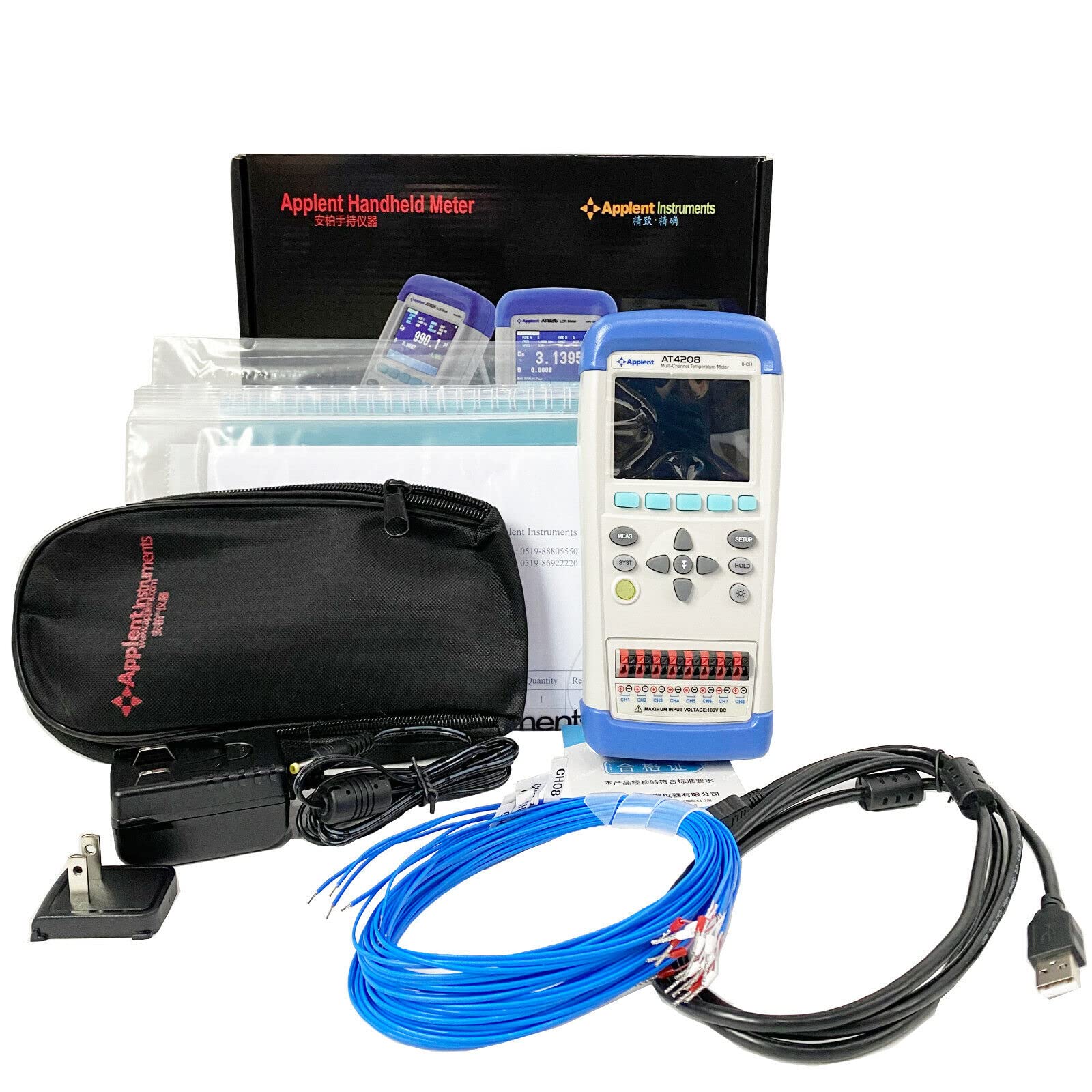 VTSYIQI 8-Channel Temperature Meter Precision Thermocouple Data Logger Instrument Measurement with Thermocouple J K T E S N B Mini USB LCD Display