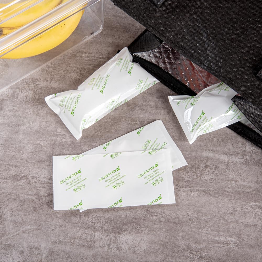 Delivery Tek 20 x 9,4 cm Versandkühlakkus, 100 langlebige Kühlakkus – einfach zu bedienendes Design, auslaufsicher, Kunststoff-Trockeneisbeutel, wiederverwendbar, für gefrorenes Fleisch, Gemüse oder