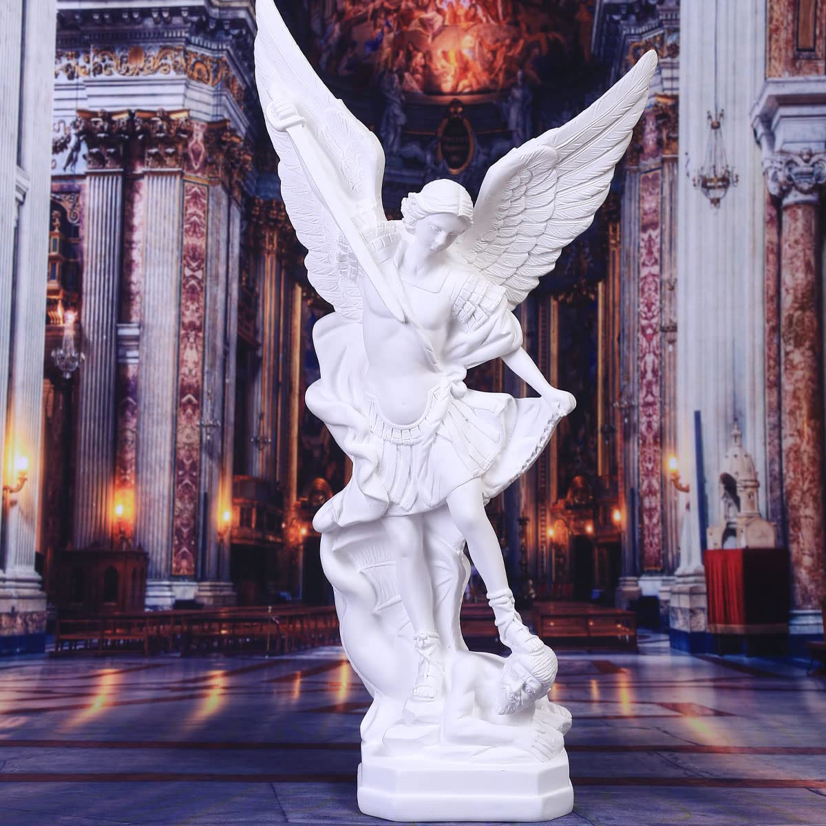 Statue Blanche de l'archange San Miguel de 12,4 Pouces, Statue de Saint Michel en résine, Religion, Figurines de Collection Saint Michel Archange victorieusement sur Satan