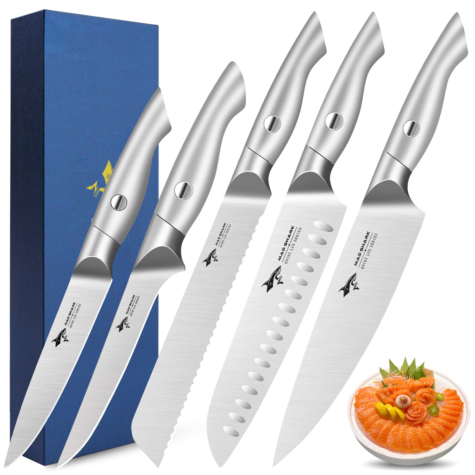 MAD SHARK Kitchen Knife Set, 5PCS Sharp Ultra Chef Knife Set, High Carbon Stainless Steel Knives Set with Ergonomic Handle, Professional Kitchen Knives Sets, Gift Box Packaging
