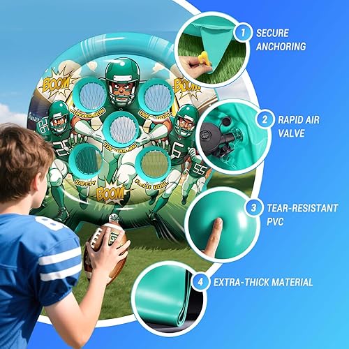 Miniatura 6 de 6Ft Inflatable Football Target Toss Game - Giant Outdoor Carnival Party Games for Backyard & Tailgate - Arcade Sports Toy with Electric Pump - 4