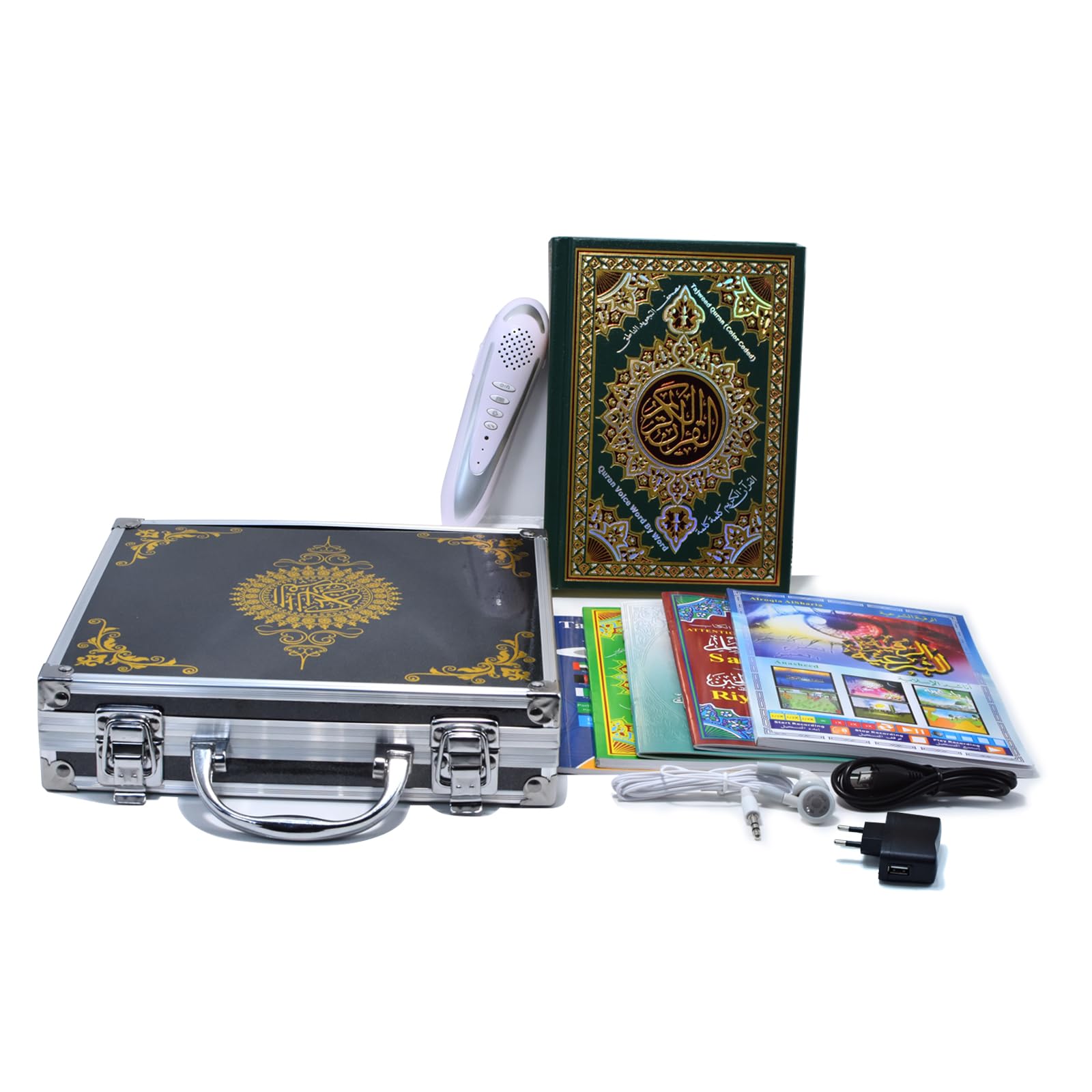 Lápiz digital Quran, 16 GB de memoria, 25 recitadores multilingües, recargable, recargable por USB, con funda de aluminio