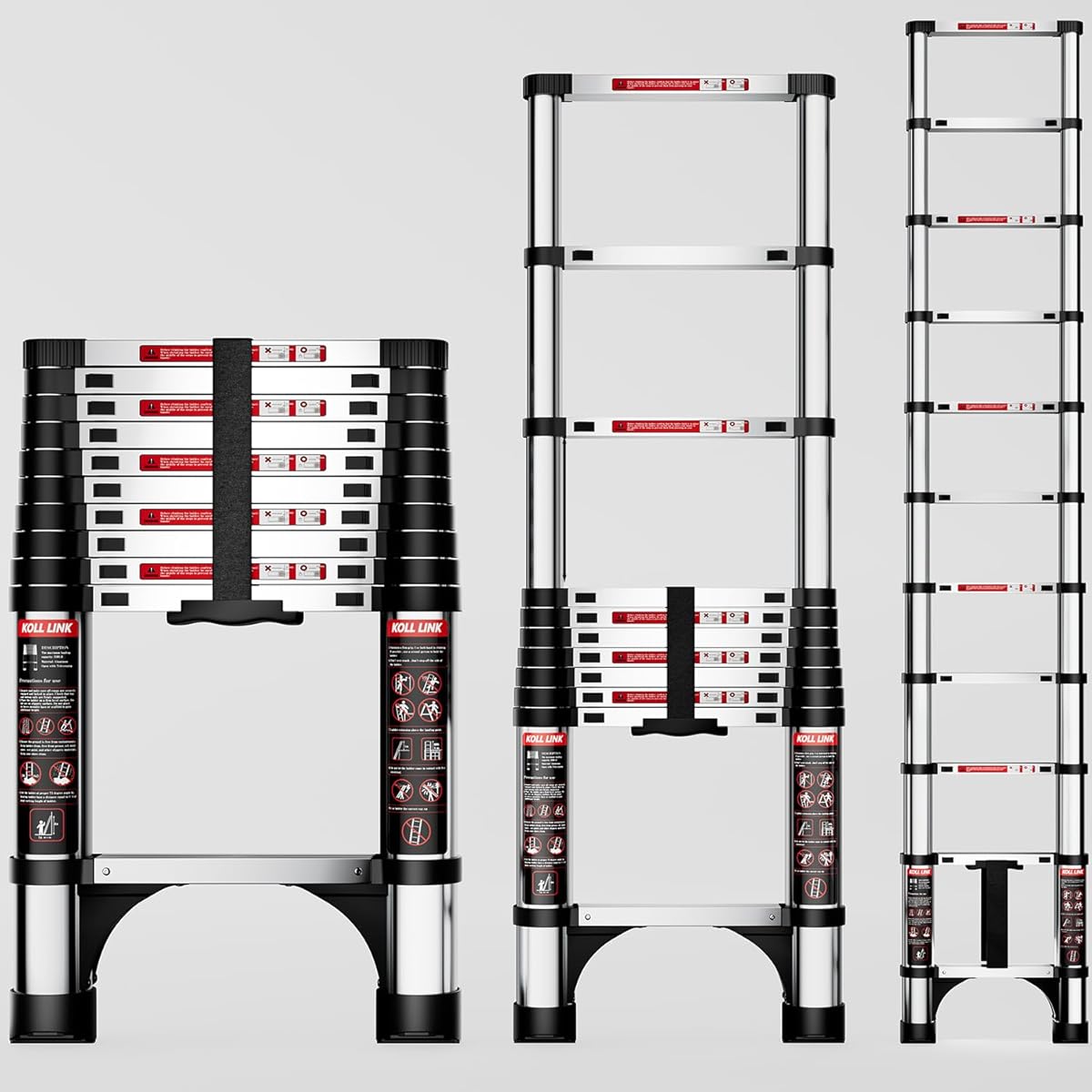 KOLL LINK Telescoping Ladder,10.5 FT Aluminum Lightweight Extension Ladder with 2 Triangle Stabilizers,Multi Purpose RV Ladder EN131 330lbs Max Capacity for Home Attic Roof & Outdoor Work