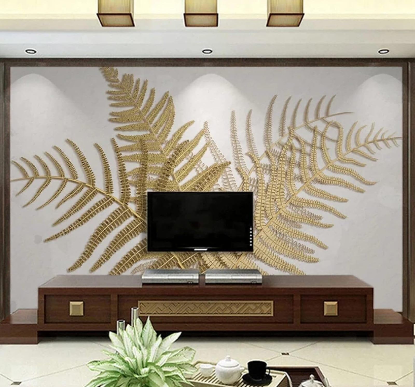 XLMING Minimalist Luxury Gold Embossed Leaves 3D Wallpaper Luxury Silk Study Dining Feature Sofa Grey Bedroom Living Room Tv Decorative Wall-400cm×280cm