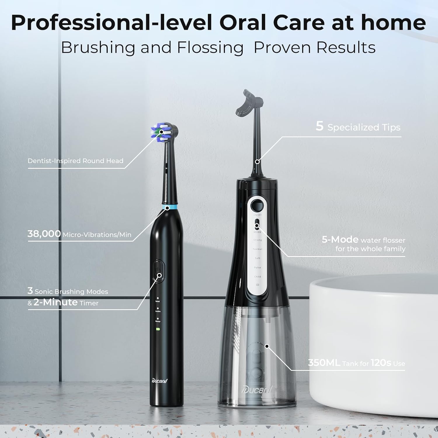 Water Flosser with Electric Toothbrush Combo, Oral Clean Kit, Black