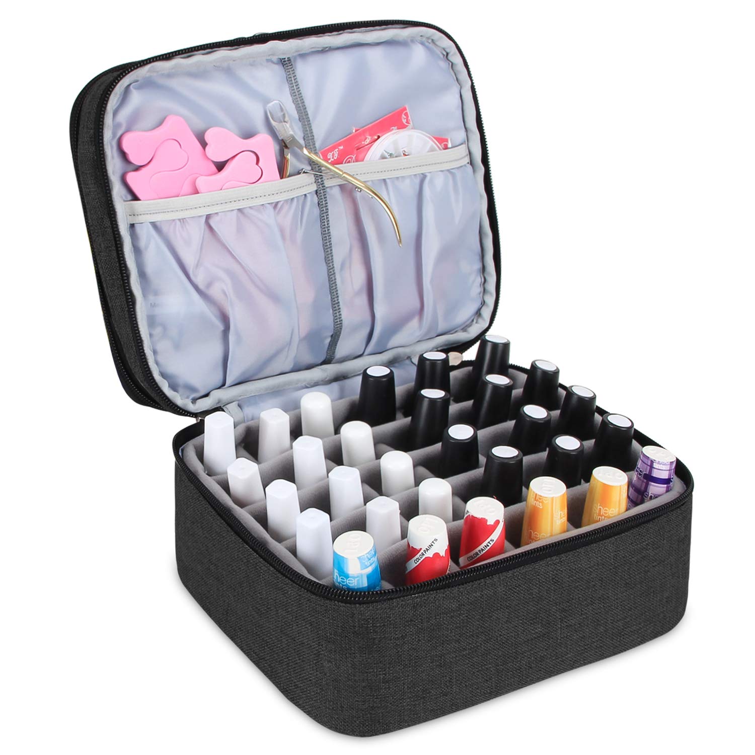 Luxja Organizer na lakier do paznokci, etui na lakier do paznokci, uchwyt na lakier do paznokci - mieści 30 butelek (15 ml - 0,5 fl), dwuwarstwowa torba do przechowywania lakierów i manicure, czarny