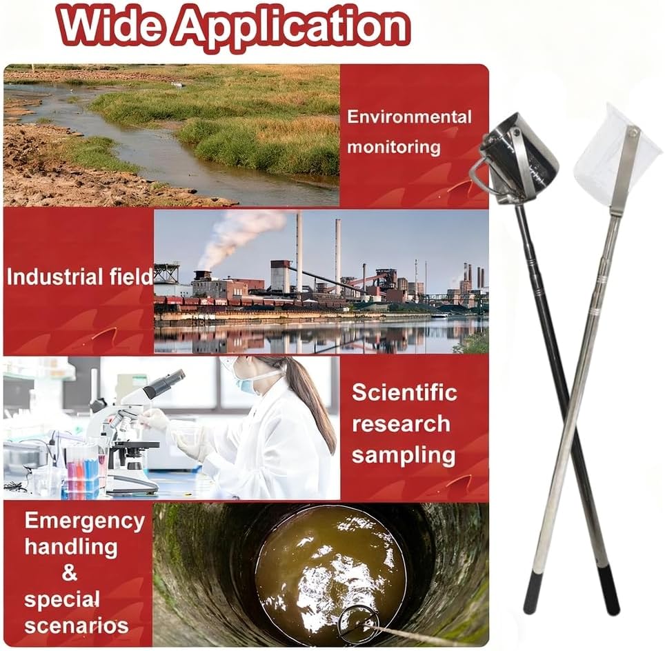 Telescopic Water Sampling Dipper,Stainless Steel Water Sample Collection Pole,Portable Pendulum Beaker Sampler Cup with 500/1000ml Liquid Sampling Bucket for Industrial Lab,Plastic 1000ml,1.49~7m