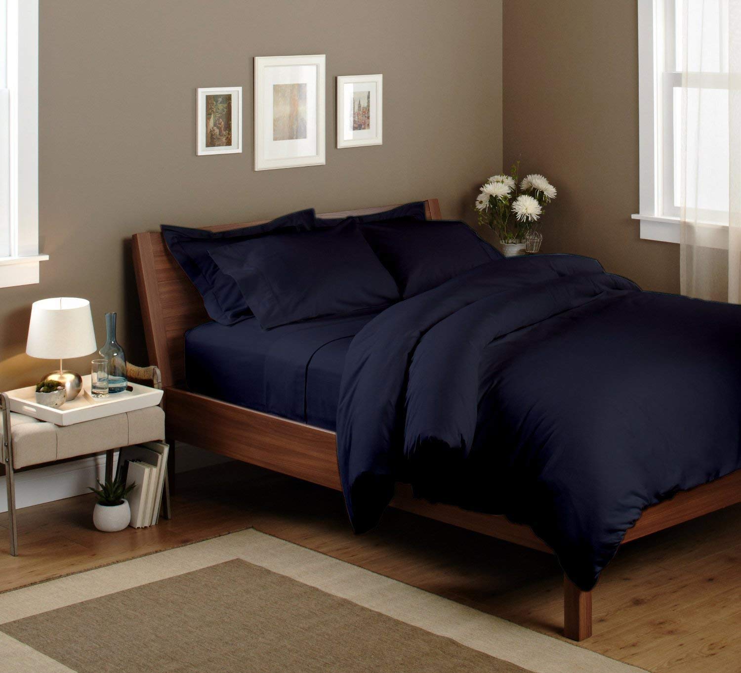 Ultra Soft Duvet Cover 100% Egyptian cotton 500TC Solid By OPULENCE BEDDING (Queen, Navy Blue)