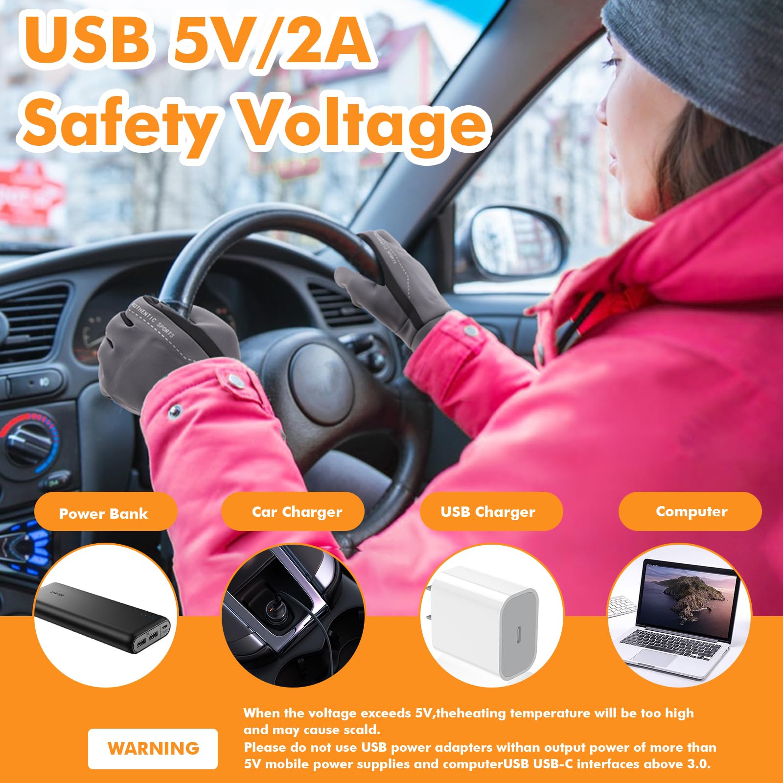 USB Guantes Calefactables, 3 Guantes de Temperatura Ajustable Impermeables Antideslizante Guantes Invierno Guantes Eléctricos Calefactables con Dedos Completos para Outdoor Ciclismo Senderismo