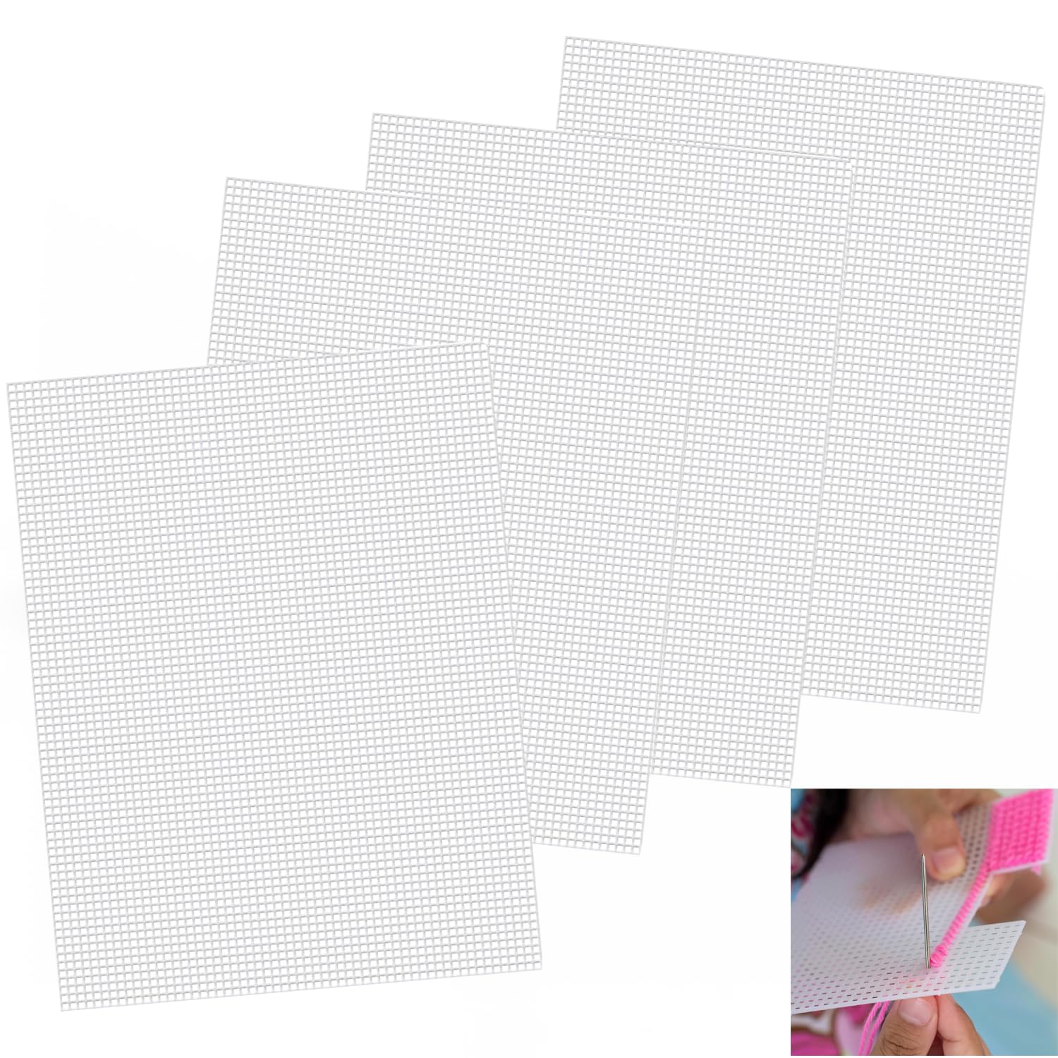 4pcs Plastic Mesh Sheet - Mesh Fabric for Mask Eyes, White Plastic Mesh Canvas for DIY Crafts, Embroidery, Knitting, Crochet, Cross-Stitch, Bag Making