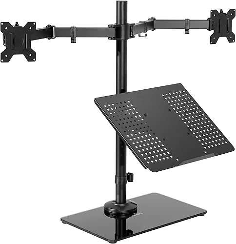 VIVO STAND-V003FGL - Soporte de escritorio independiente con base de vidrio, compatible con monitores de hasta 32 pulgadas y portátiles de 17