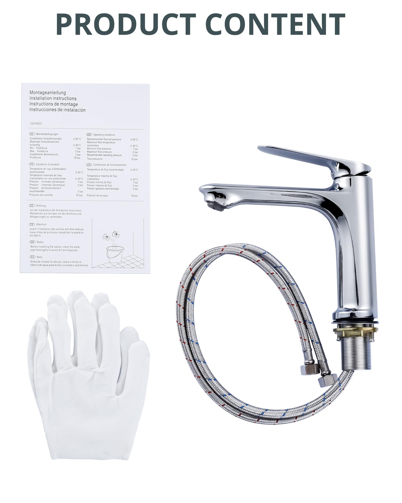 ARCORA Grifos de Lavabo, Grifo de Baño, Grifería con Salida de Agua Fría y Caliente Regulable, con Aireador Extraíble y Cartucho Cerámico, para Lavabos de Baño, Cromo