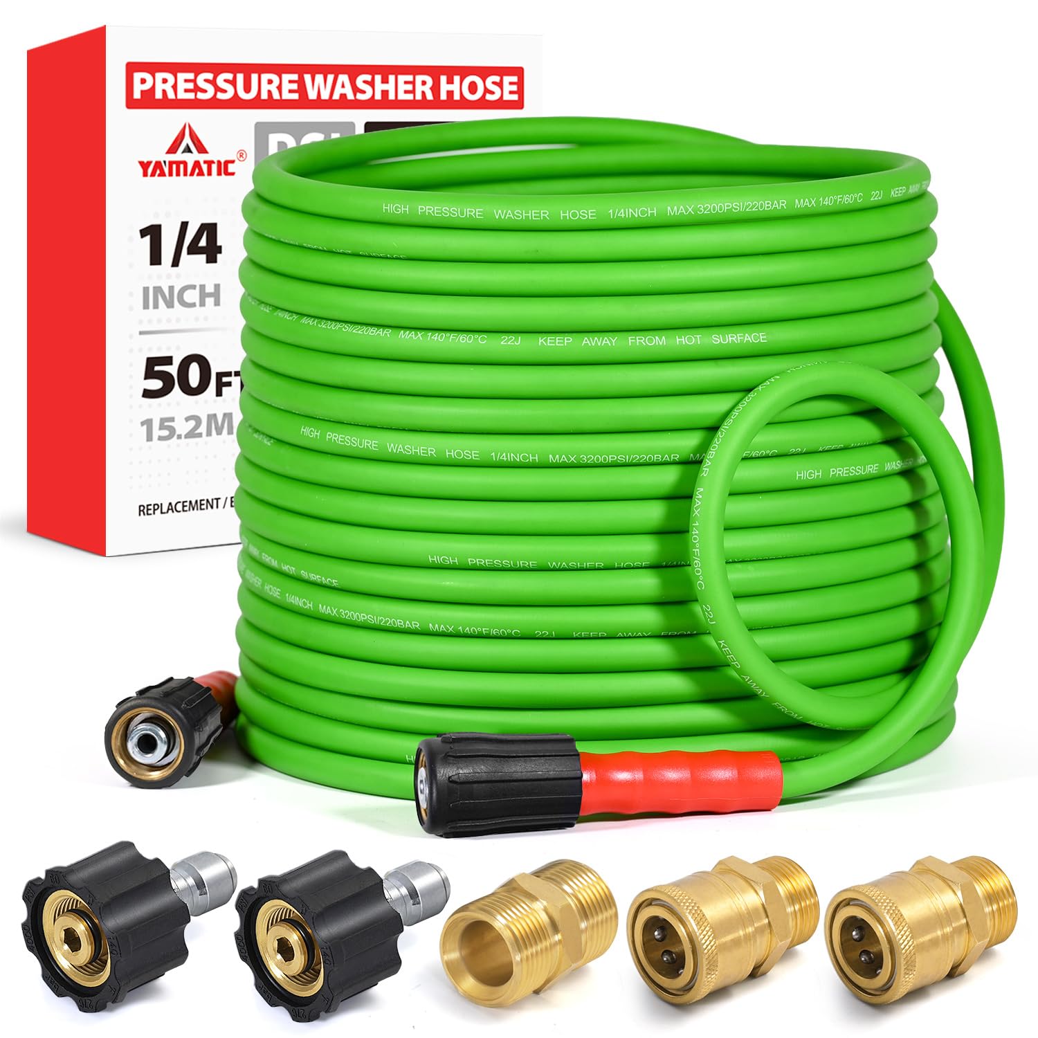 YAMATIC Flexible Pressure Washer Hose 50 FT 1/4', 3200 PSI