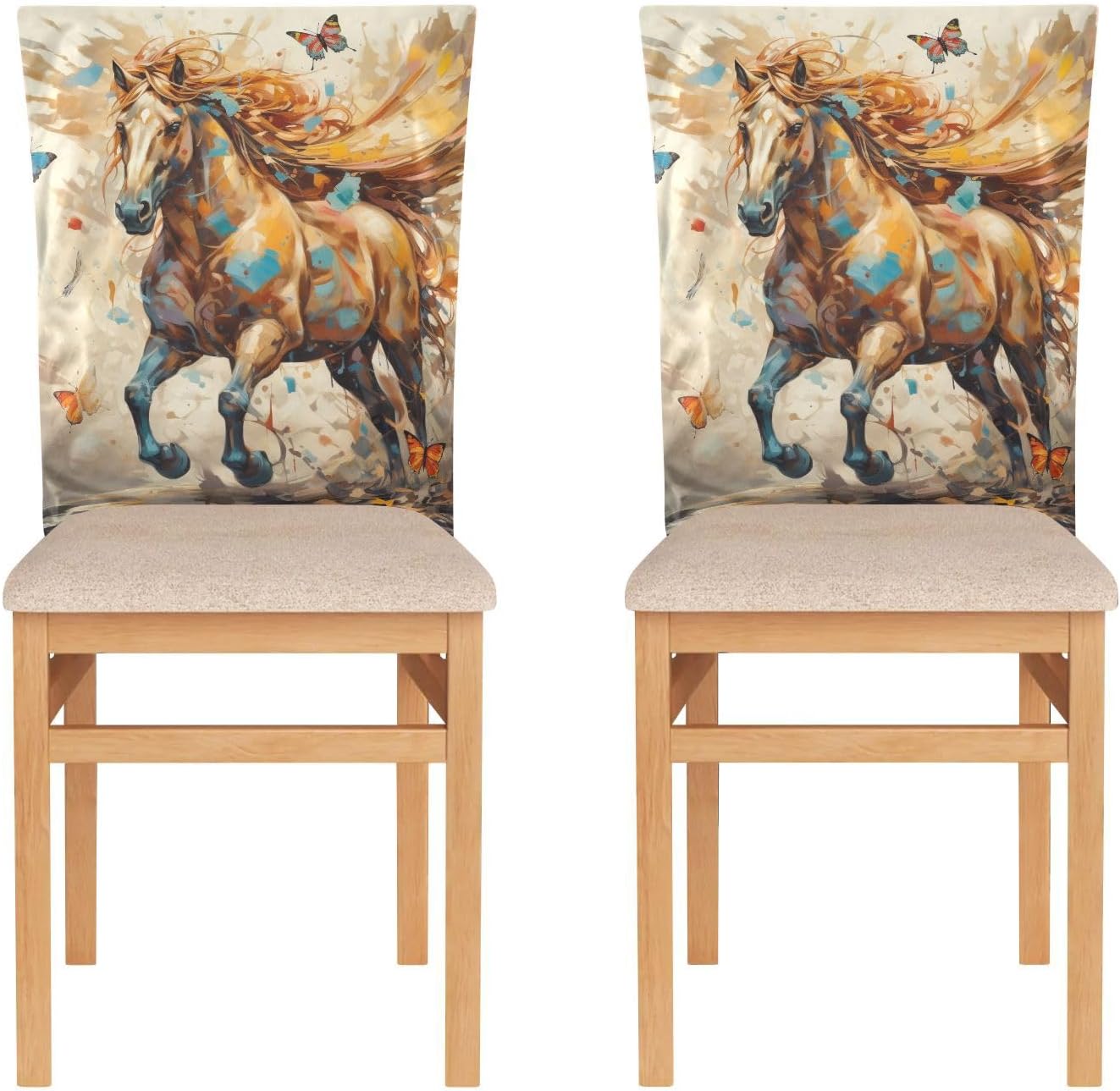 ALAZA Horse Butterfly Chair Back Cover Set of 6, Washable Reusable Removable Chair Slipcovers Decorative Chair Cover for Home Kitchen Wedding Party