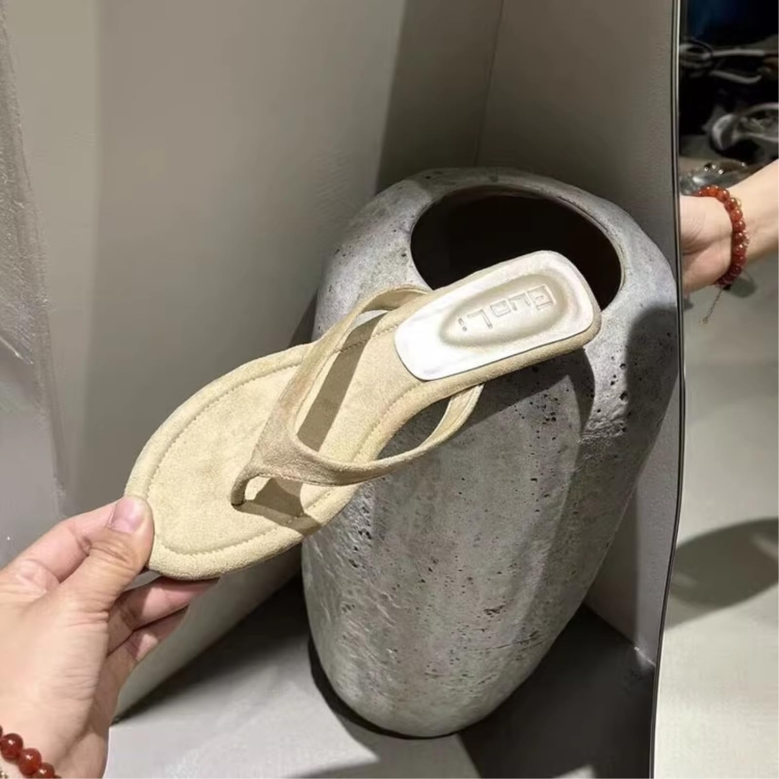 Pantofole da donna infradito con zeppa francese, scarpe estive con plateau, sandali infradito in stile elegante, suola morbida antiscivolo casual per passeggiate all'aperto
