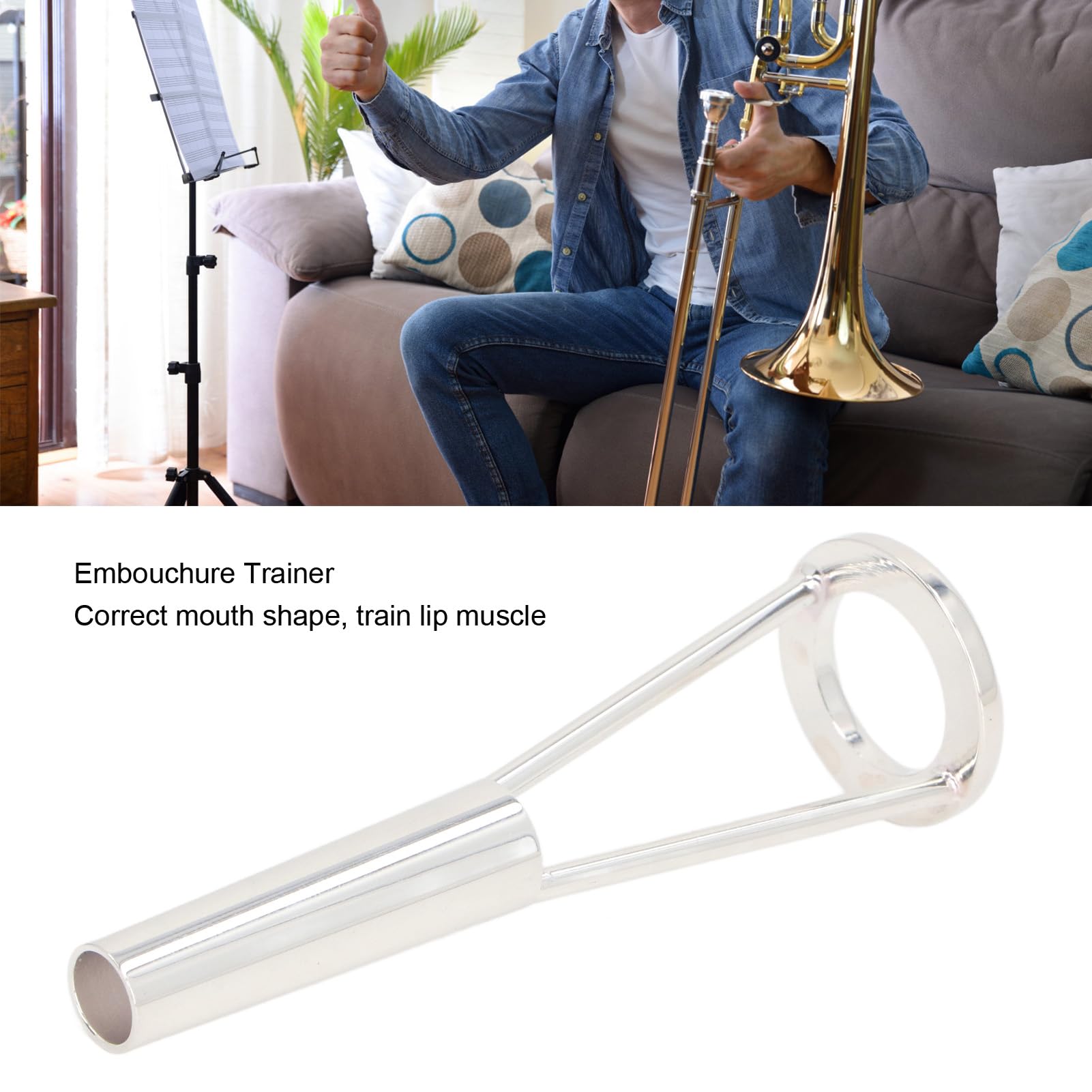 Entraîneur D'embouchure de Trompette, Dispositif D'entraînement D'embouchure Creuse en Métal, Constructeur de Muscles des Lèvres, Correcteur de Forme de Bouche