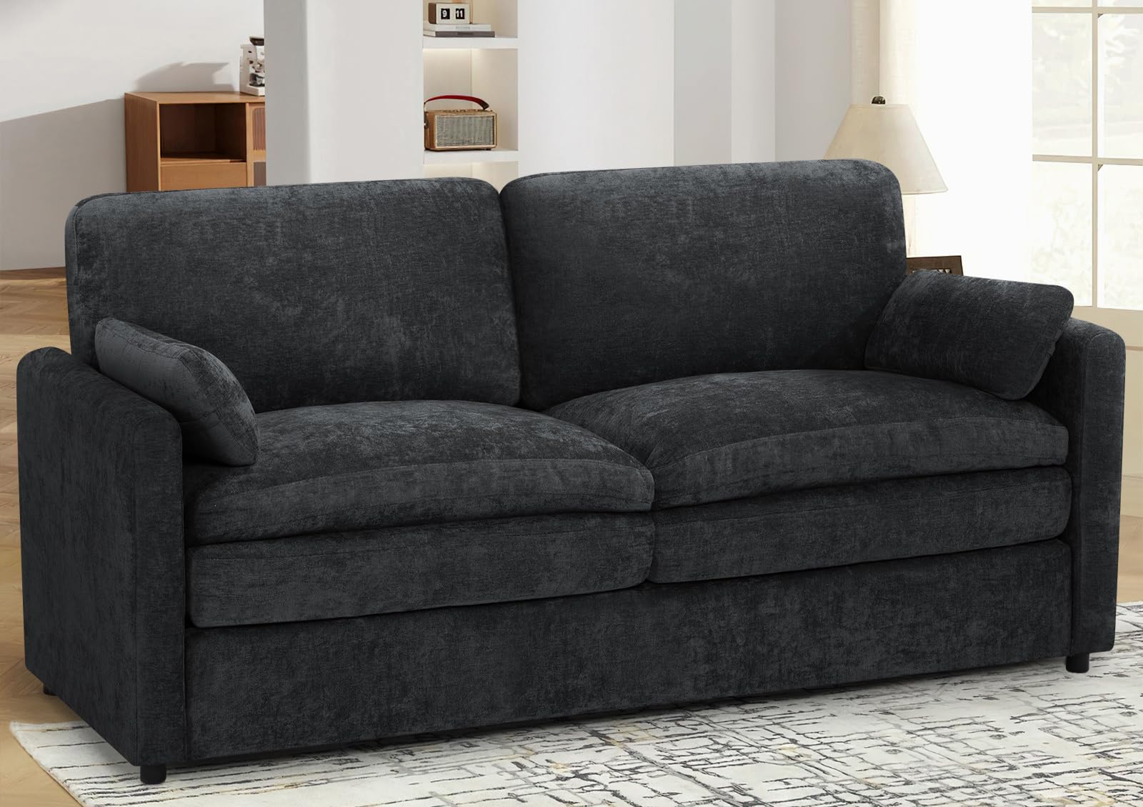69 Chenille 2 Seats Sofa with 2 Pillows Modern Upholstered Sofa with Deeper Seats Comfy Sofa with Thickened