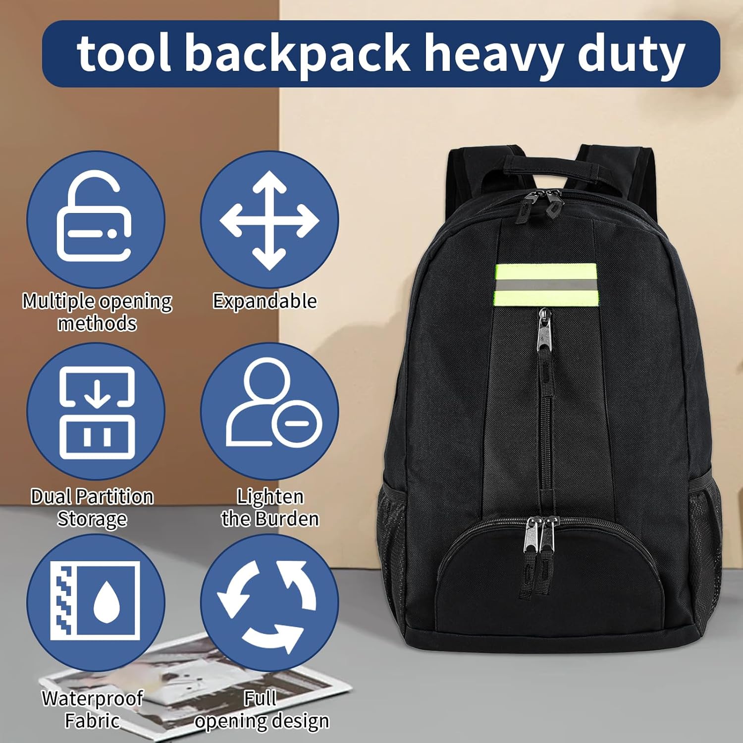 Tool Backpack Heavy Duty,1680D Implements Carrier for Electrician,Havc Tool Bag Backpack,Tool Bags for Female for Electrician,Plumber,Contractor,Durable Handle & Shoulder Strap,12 Pockets