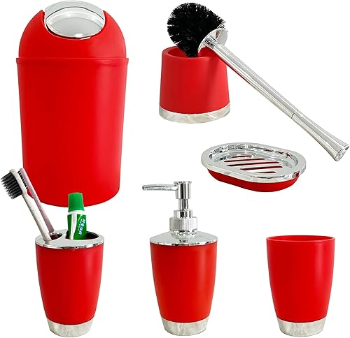Miniatura 8 de besaset Juego de accesorios de baño, 6 piezas de plástico para cepillos de dientes, taza de enjuague, jabonera, botella desinfectante de manos, cubo