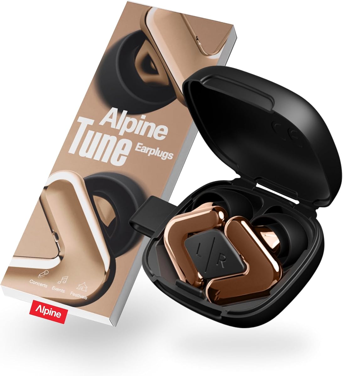 Alpine Tune | Ear Plugs for Concert with Premium High Fidelity Filter | Ear protection for concert, party, music, rave, festival, & club with crystal clear sound | 19dB SNR | 4 Sizes | Rose Gold