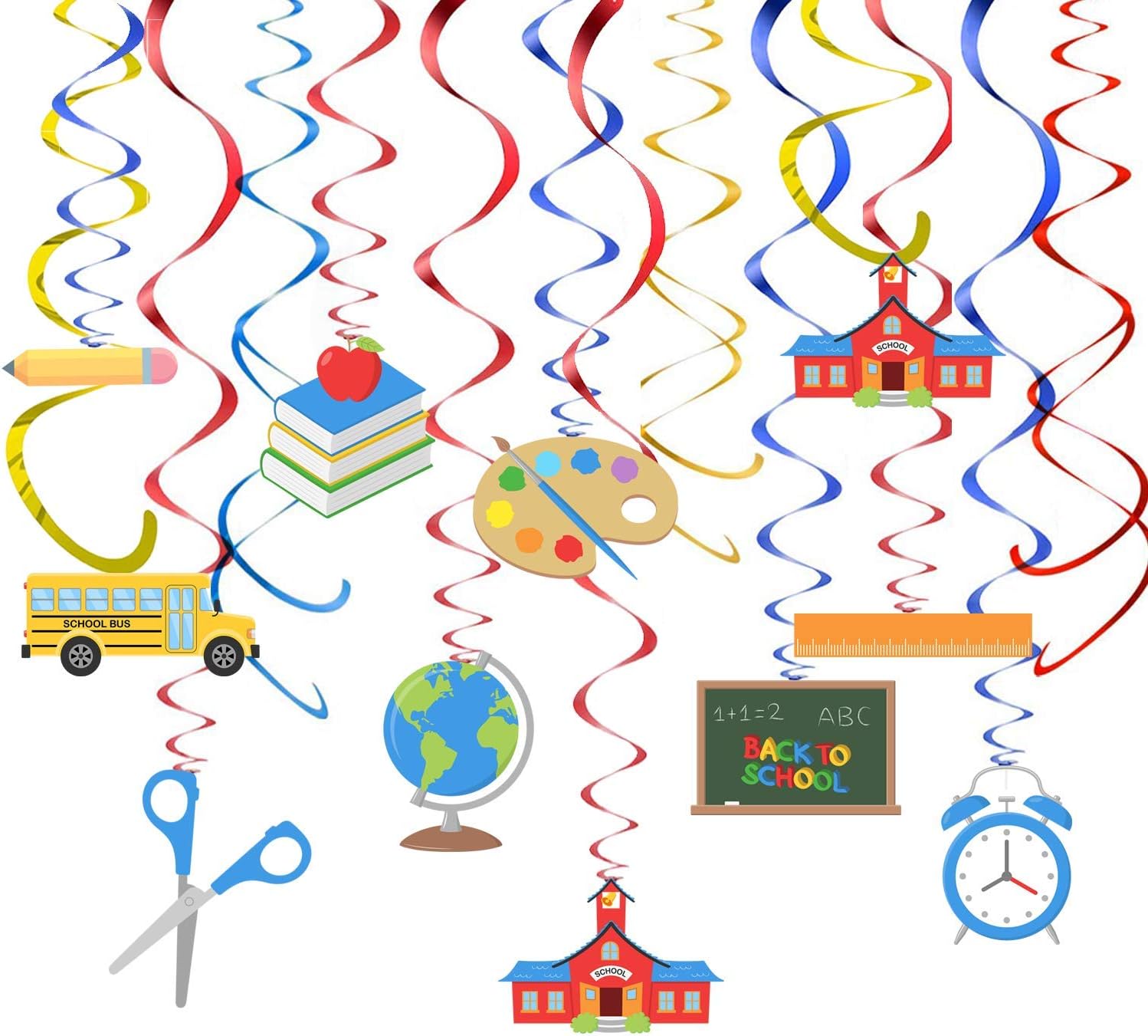 KRUCE 36 Pc Back to School Hanging Swirl Decoration,First Day of School with Apple Pencil New Grade Party Supplies Decoration For Kids Boy and Girl