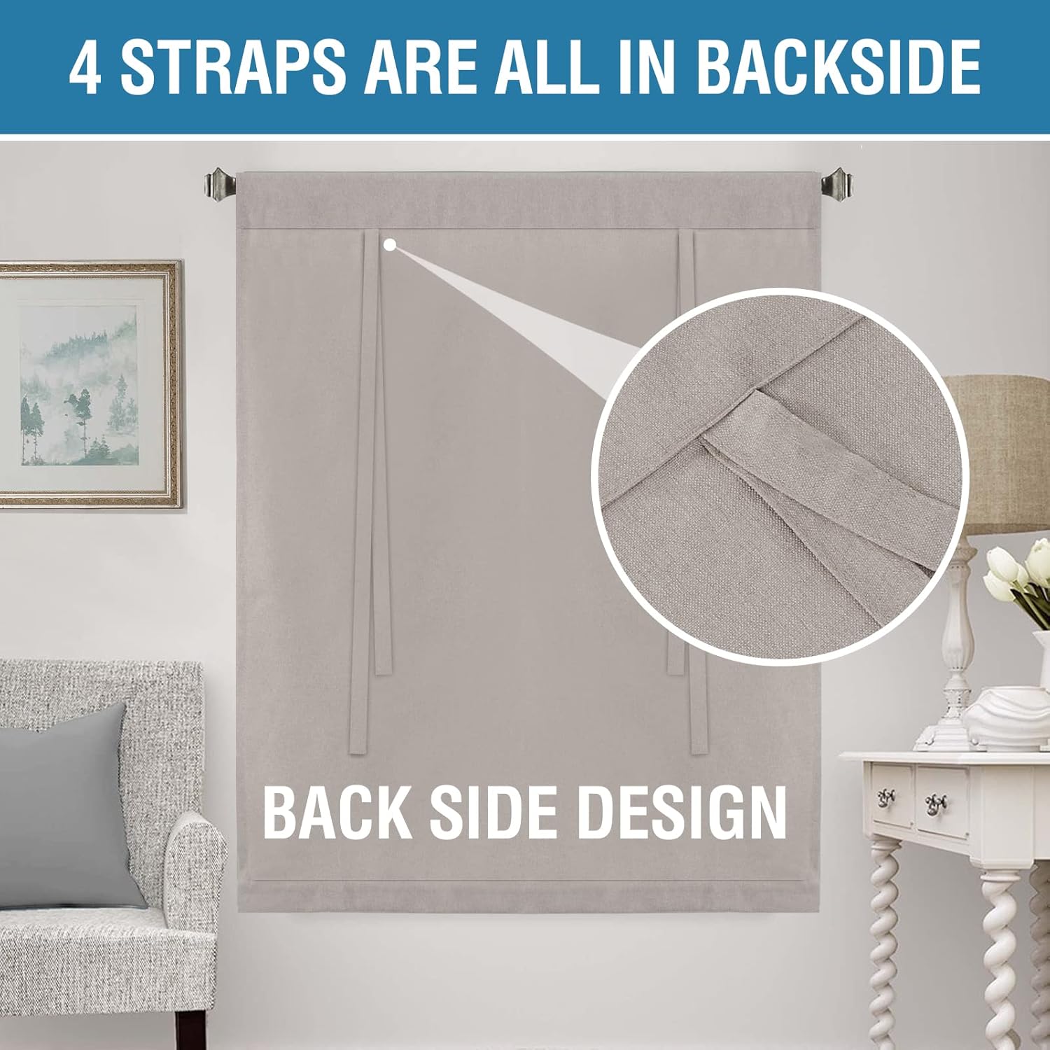 H.VERSAILTEX Linen Tie Up Curtains Thermal Insulated Waterproof Balloon Roman Shade Light Filtering Adjustable Bathroom Rod Pocket Panel for Small Window,42in Wide by 63in Long,Heather Taupe