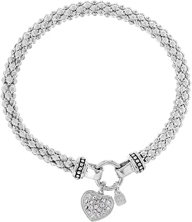 Nine West Women's Pave Heart Stretch Bracelet with Crystals - Silver Tone Boxed Design for Everyday Shine