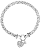 Women&apos;s Crystal Pave Heart Charm Stretch Bracelet Silver Tone